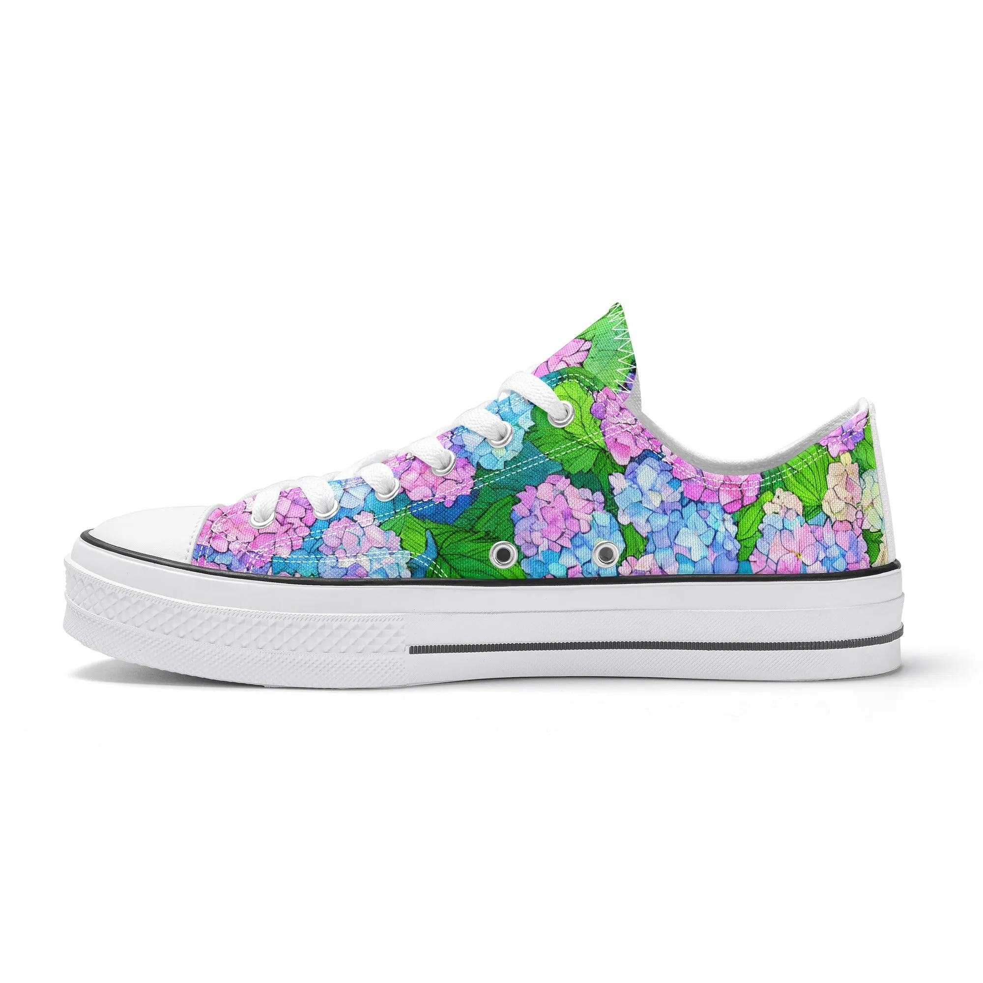 Hydrangea Mens Low Top Shoes, Garden Classic Canvas Converse Sneakers.