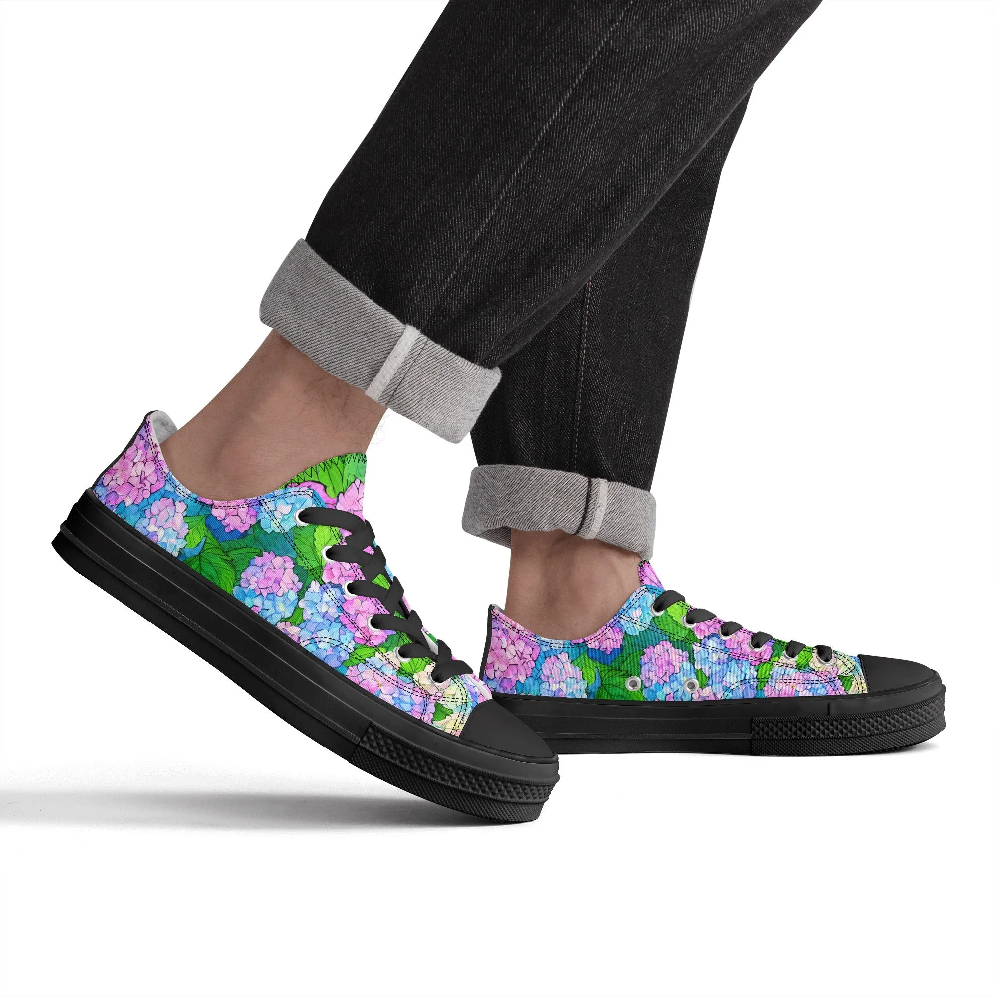 Hydrangea Mens Low Top Shoes, Garden Classic Canvas Converse Sneakers.
