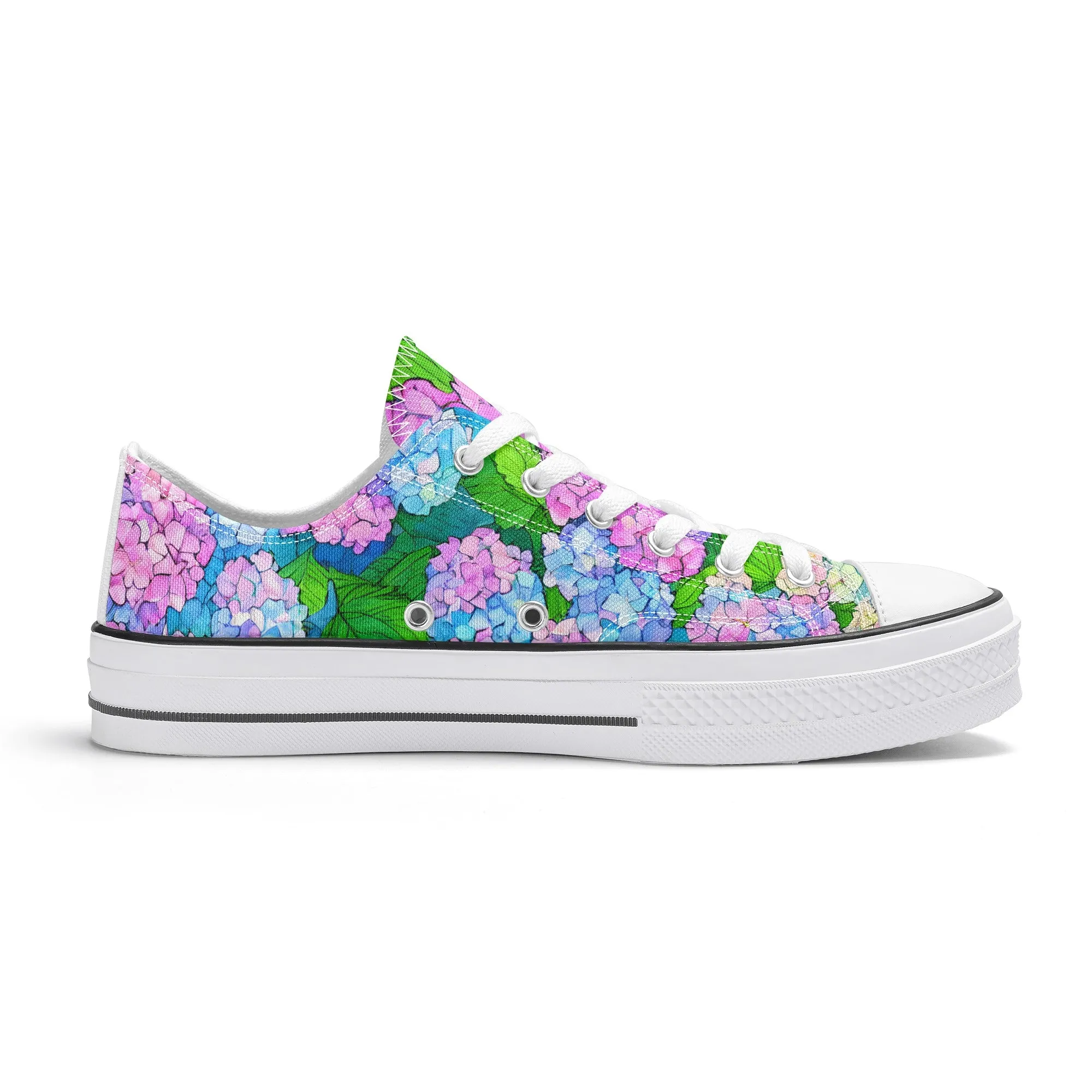 Hydrangea Mens Low Top Shoes, Garden Classic Canvas Converse Sneakers.