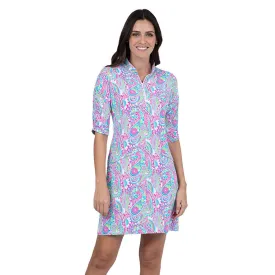 IBKUL Women's Gloria Print Elbow Sleeve Dress - Hot Pink/Turquoise