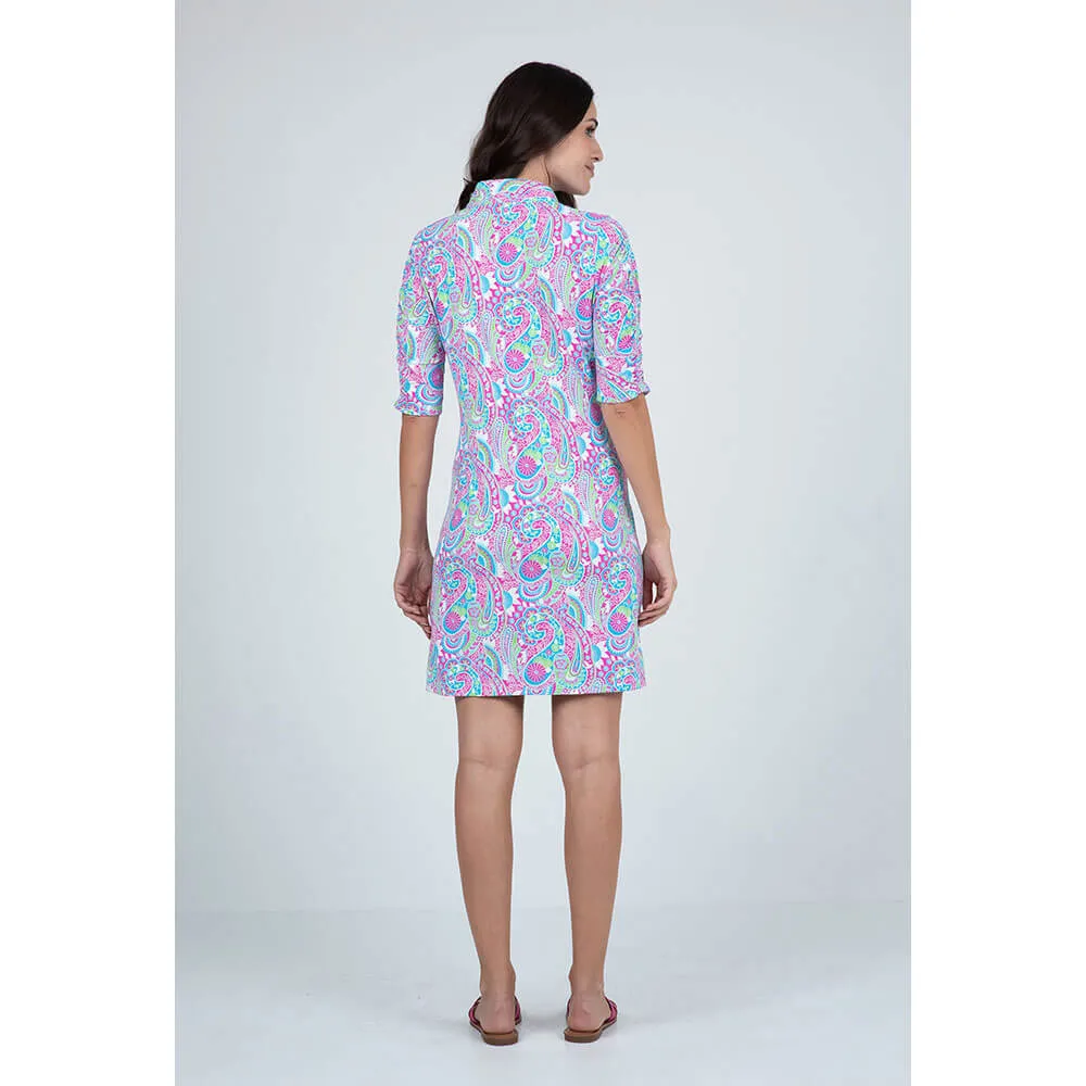 IBKUL Women's Gloria Print Elbow Sleeve Dress - Hot Pink/Turquoise