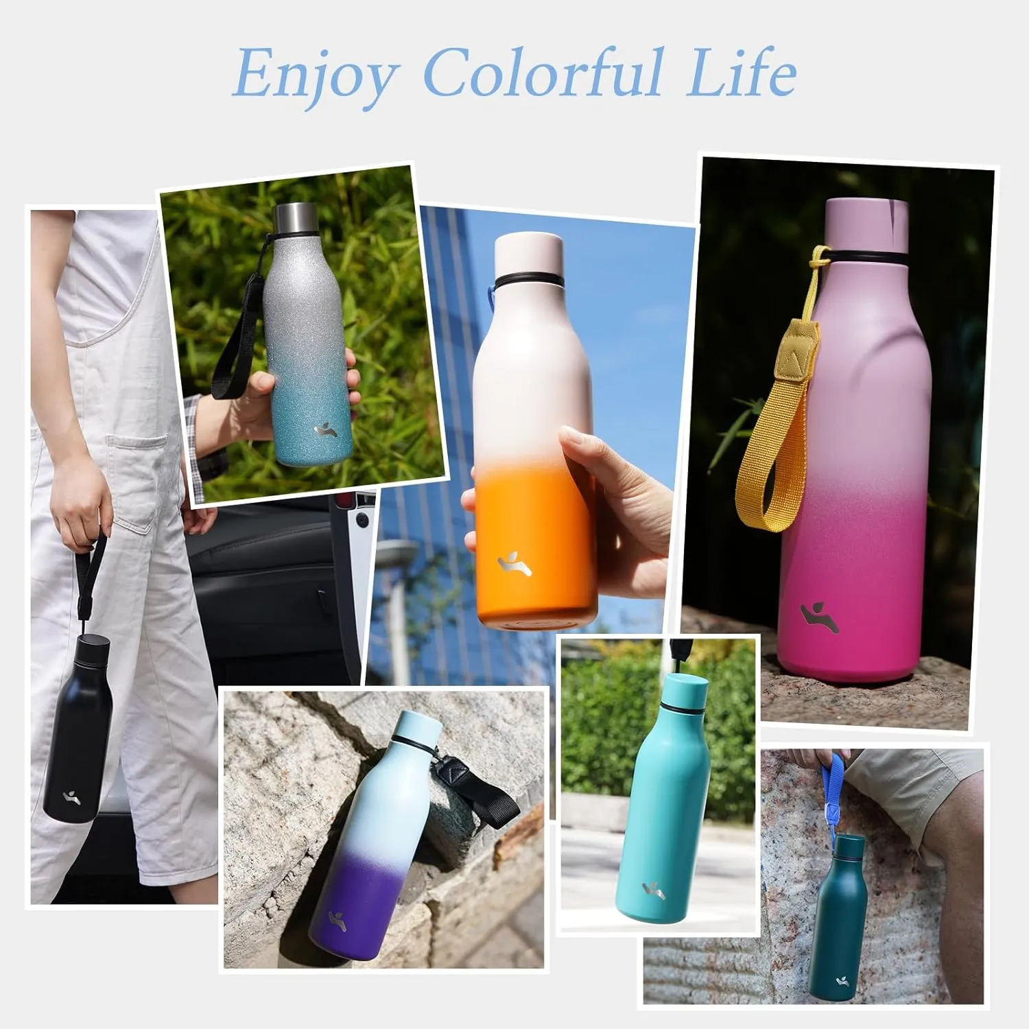 Insulated Water Bottle with Strap,18 oz Double Wall Stainless Steel Vacuum Bottles Metal Water Flask,Army Green