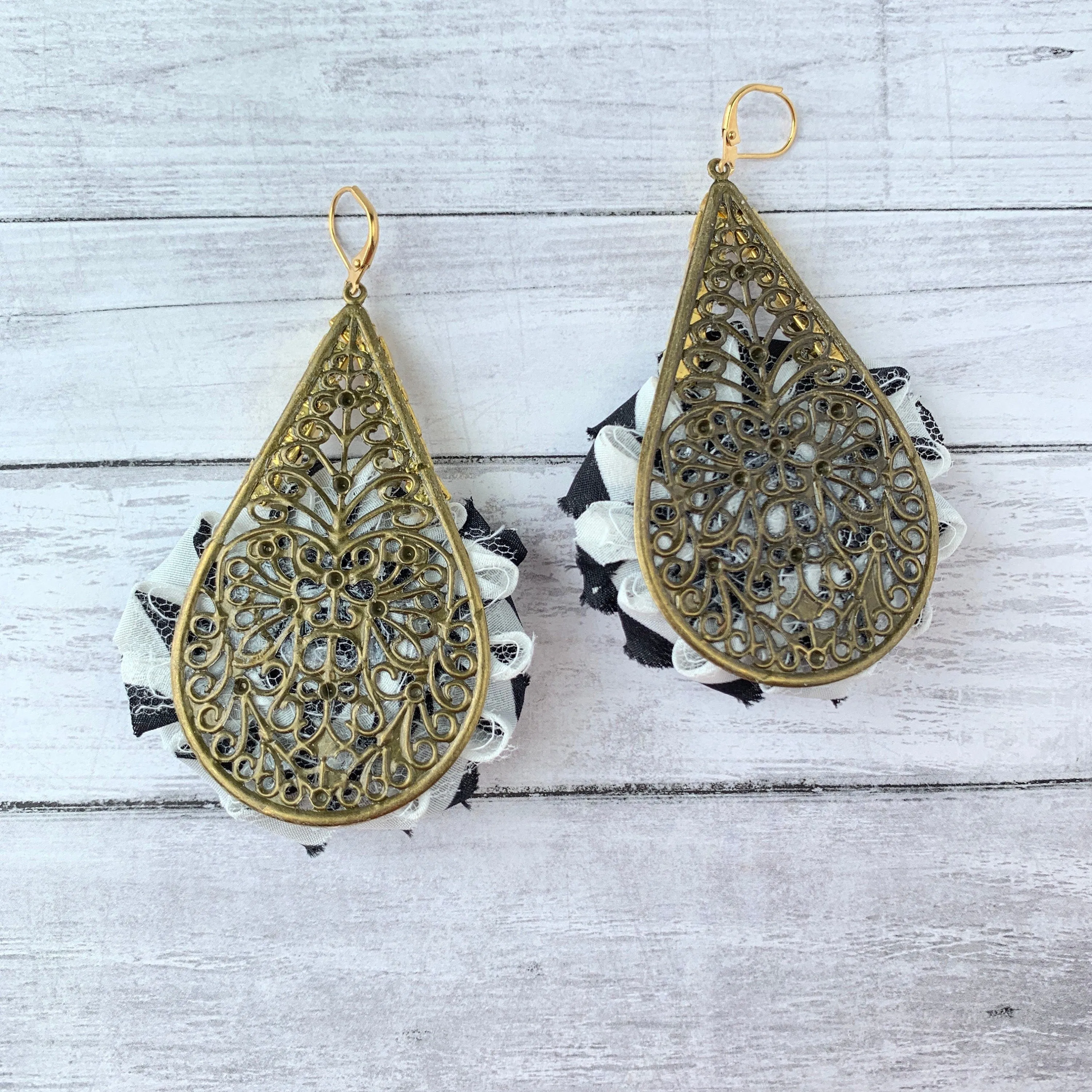 Isador Shabby Chic Rosette Drop Statement Earrings