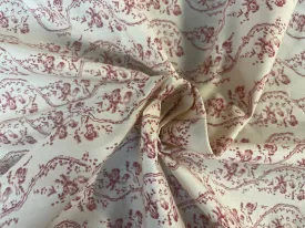 Elegant Italian Floral Giza Cotton Fabric - Cream and Maroon
