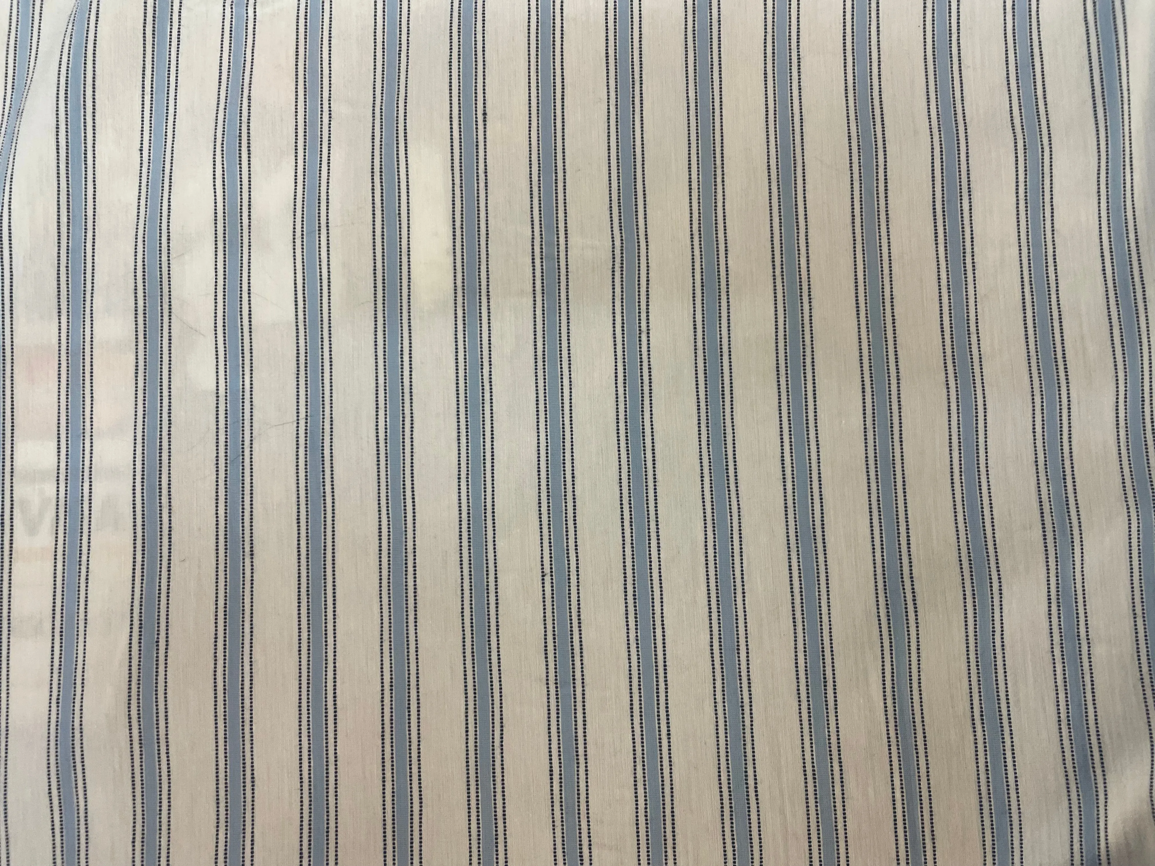 Italian Stretch Stripe Cotton Shirting - White & Light Blue