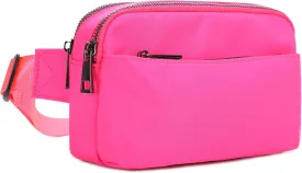 Jessie & James Crossbody Nylon Waist Pack with Adjustable Buckle Strap Fashion Multi Pocket Belt Bag| Neon Pink