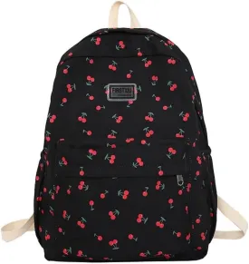 JHTPSLR Preppy Backpack Kawaii Cherry Backpack Cottagecore Aesthetic Backpack Cute Cherry Book Bags Waterproof Casual Daypack (Black)