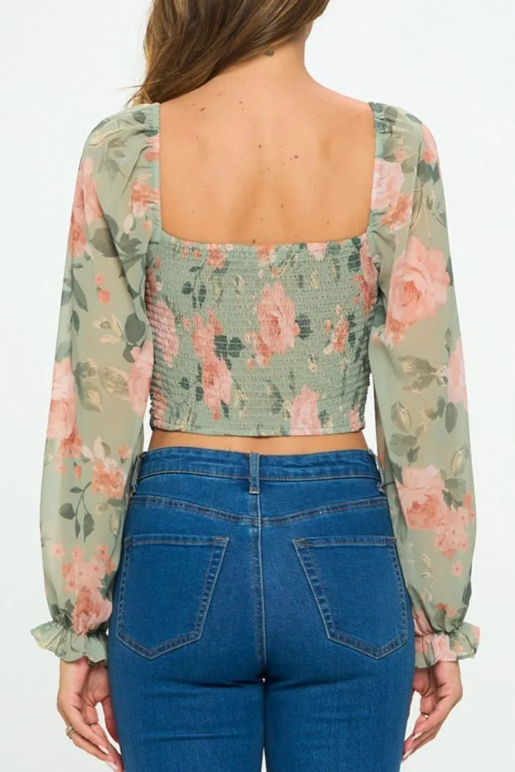 Jolie Bustier Crop Top - Floral Print