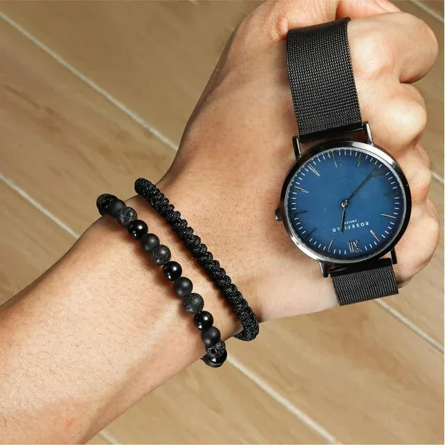 JSJOY Black Beaded Bracelets for Men Boys Bracelet