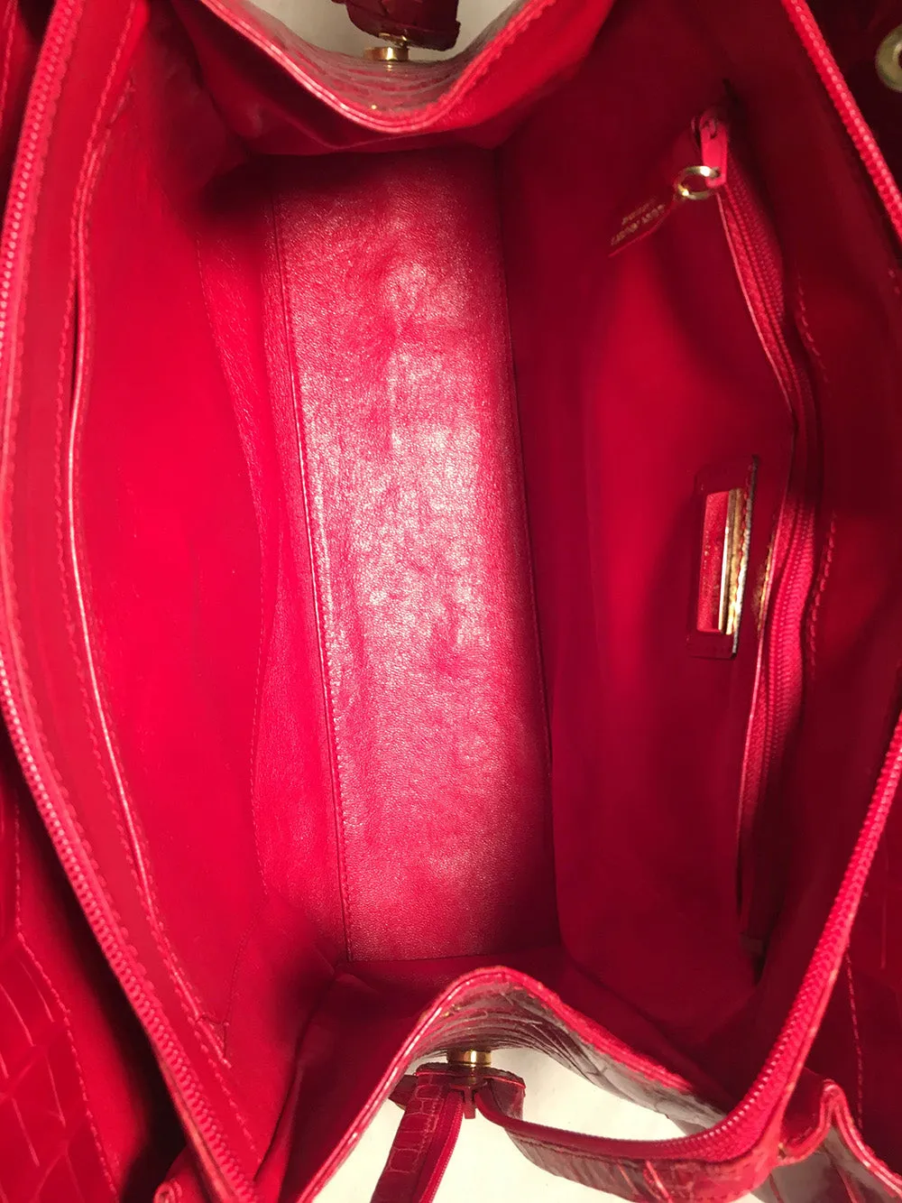 Lana Marks Red Crocodile Wood Handle Handbag