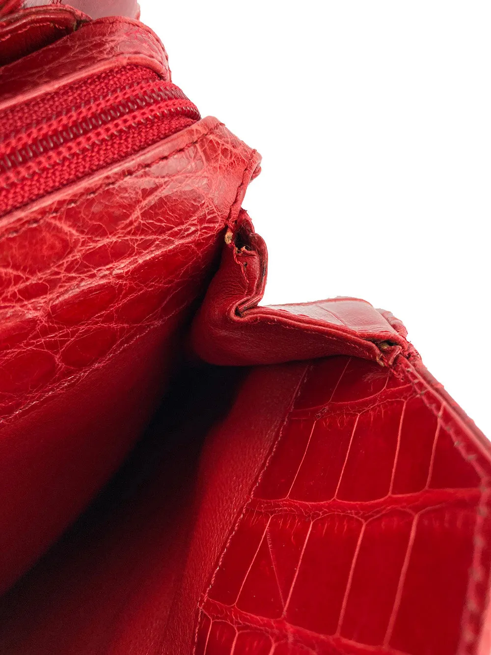 Lana Marks Red Crocodile Wood Handle Handbag