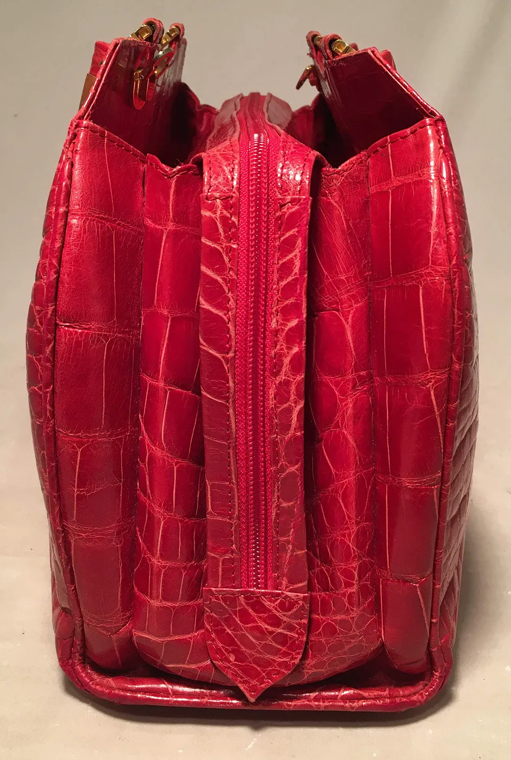 Lana Marks Red Crocodile Wood Handle Handbag