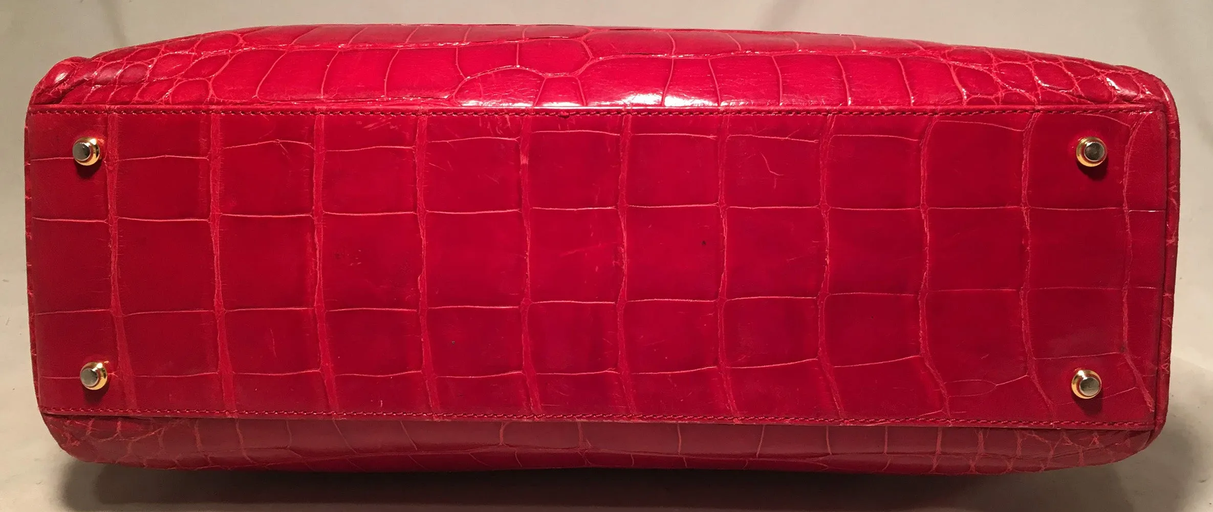 Lana Marks Red Crocodile Wood Handle Handbag