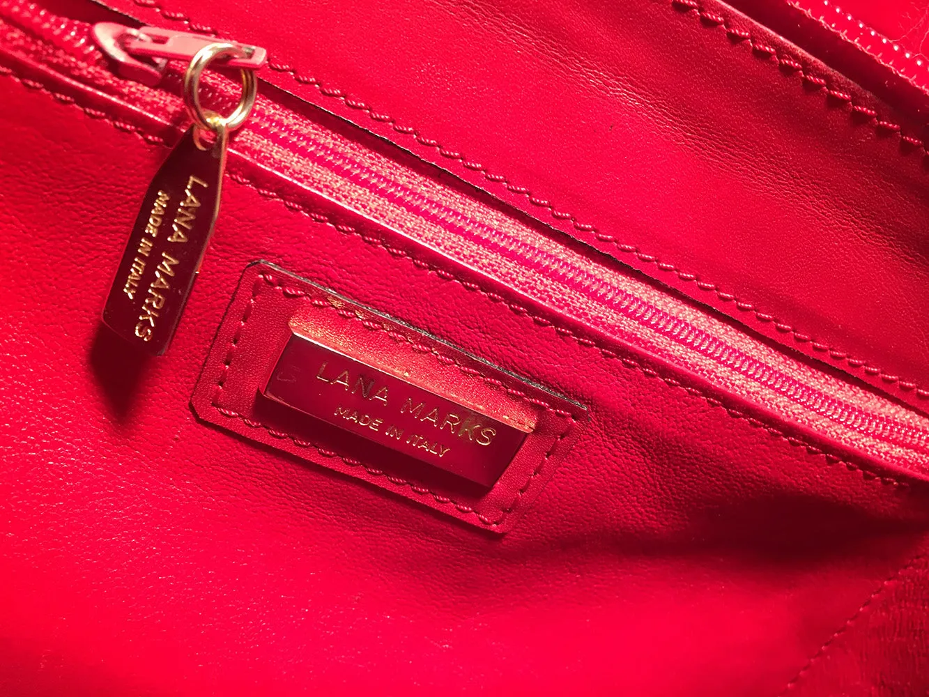 Lana Marks Red Crocodile Wood Handle Handbag