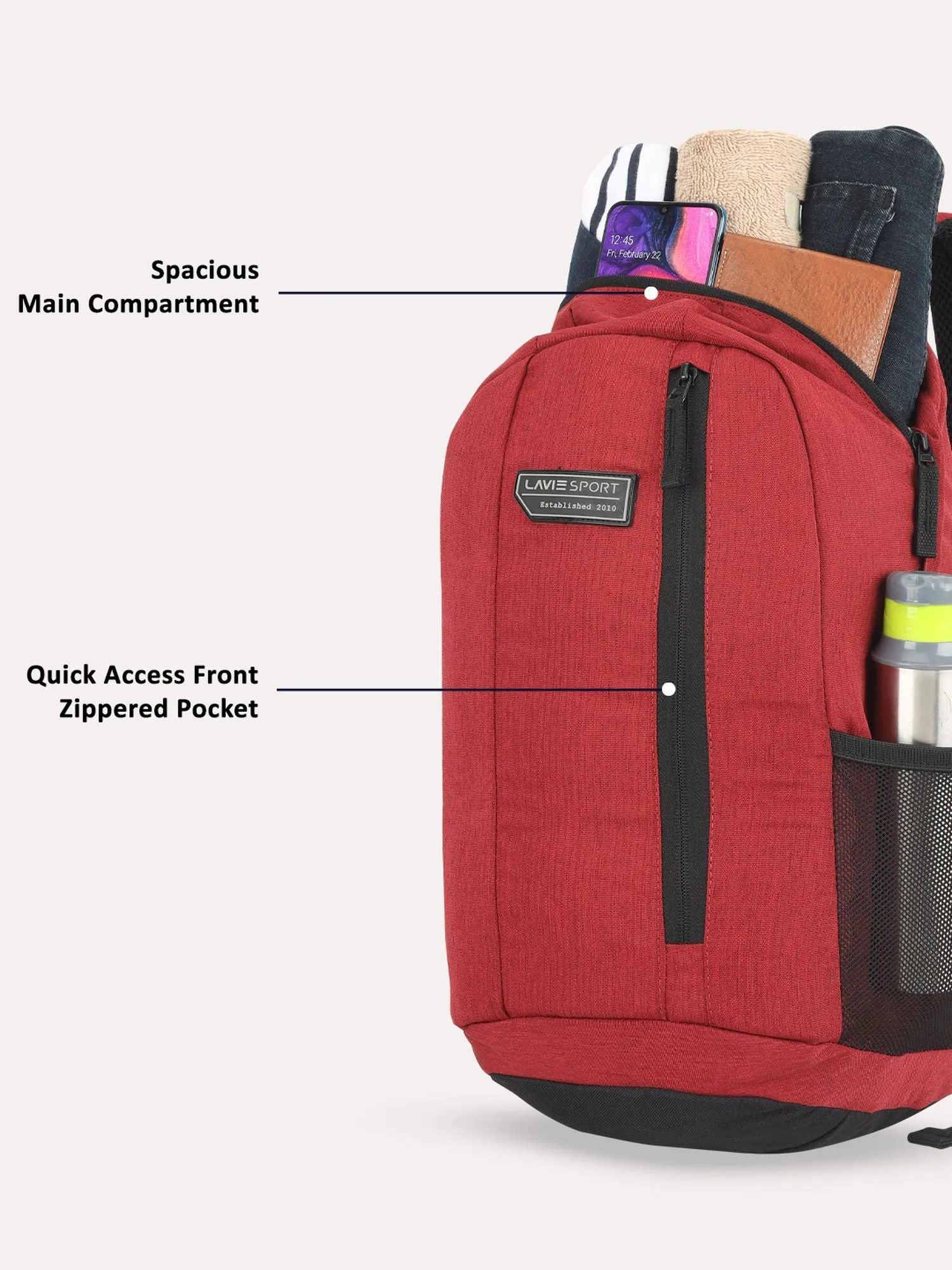 Lavie Sport 22L Ledge Casual Backpack for Girls and Boys|Men & Women Red
