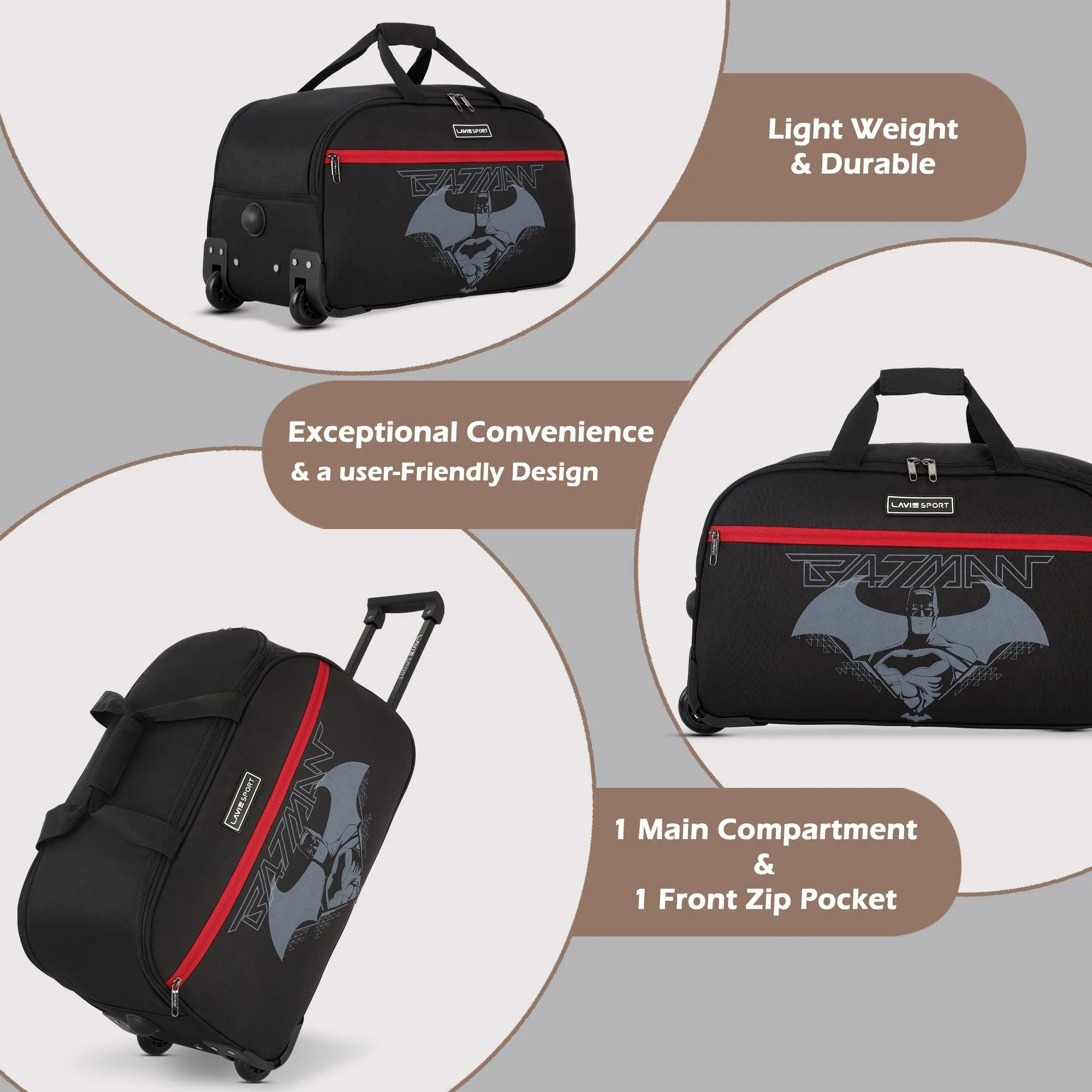 Lavie Sport Batman Cabin Size 53 cms Wheel Duffle Bag Black