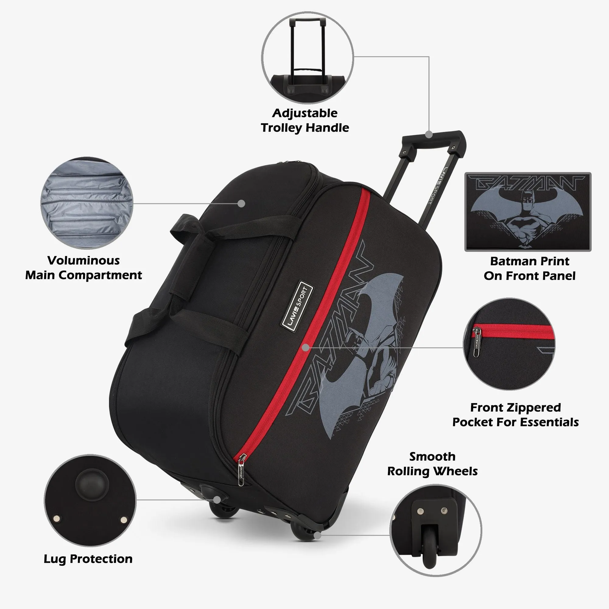 Lavie Sport Batman Cabin Size 53 cms Wheel Duffle Bag Black