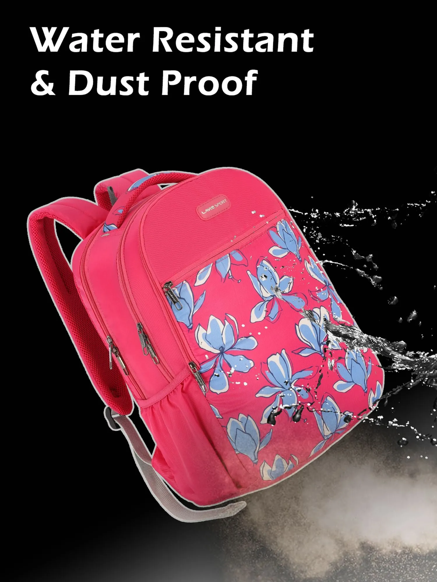 Lavie Sport Bloomy 26L Floral Printed School Backpack for Girls Magenta