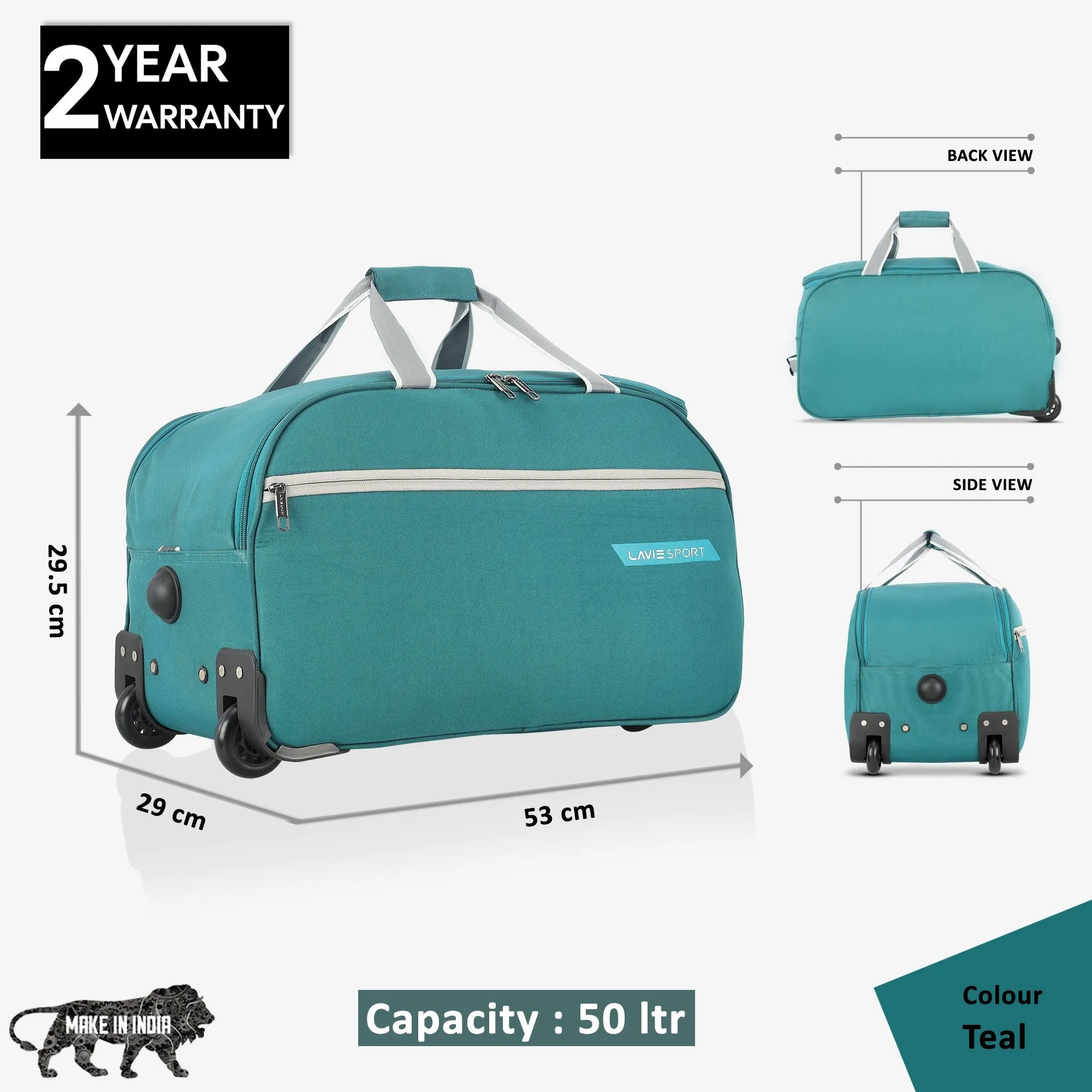 Lavie Sport Cabin Size 53 Cms Lino Wheel Duffle Bag Teal