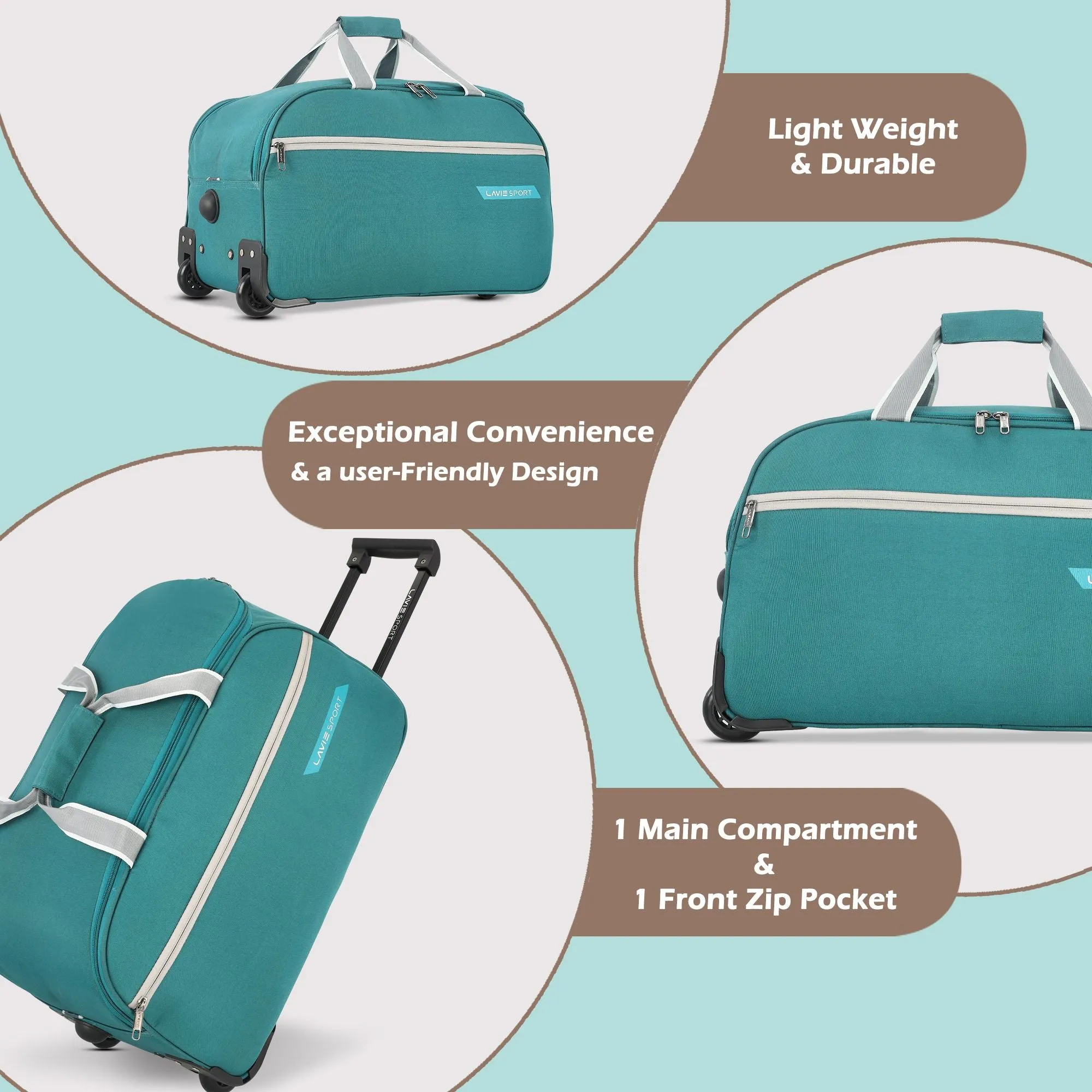Lavie Sport Cabin Size 53 Cms Lino Wheel Duffle Bag Teal