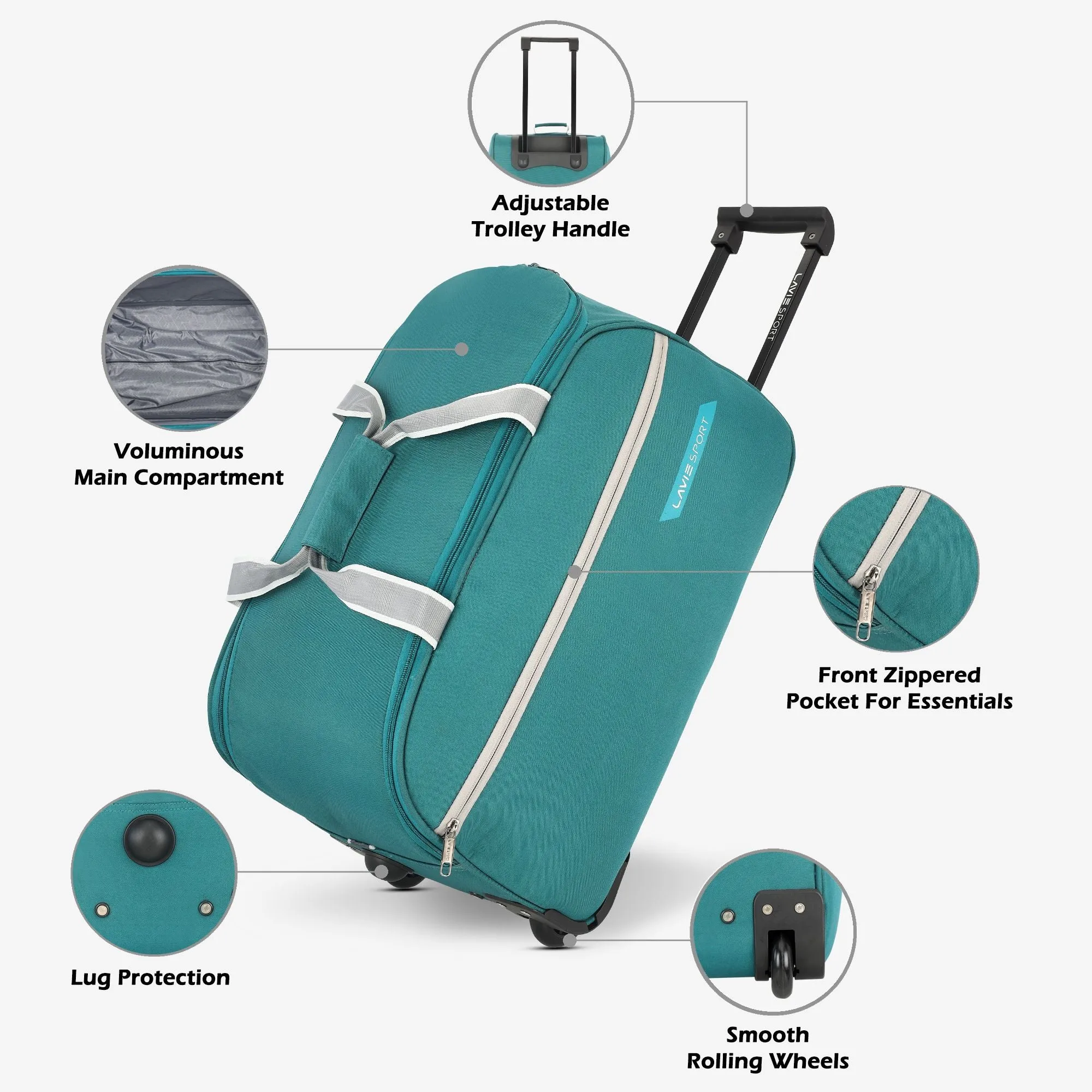 Lavie Sport Cabin Size 53 Cms Lino Wheel Duffle Bag Teal
