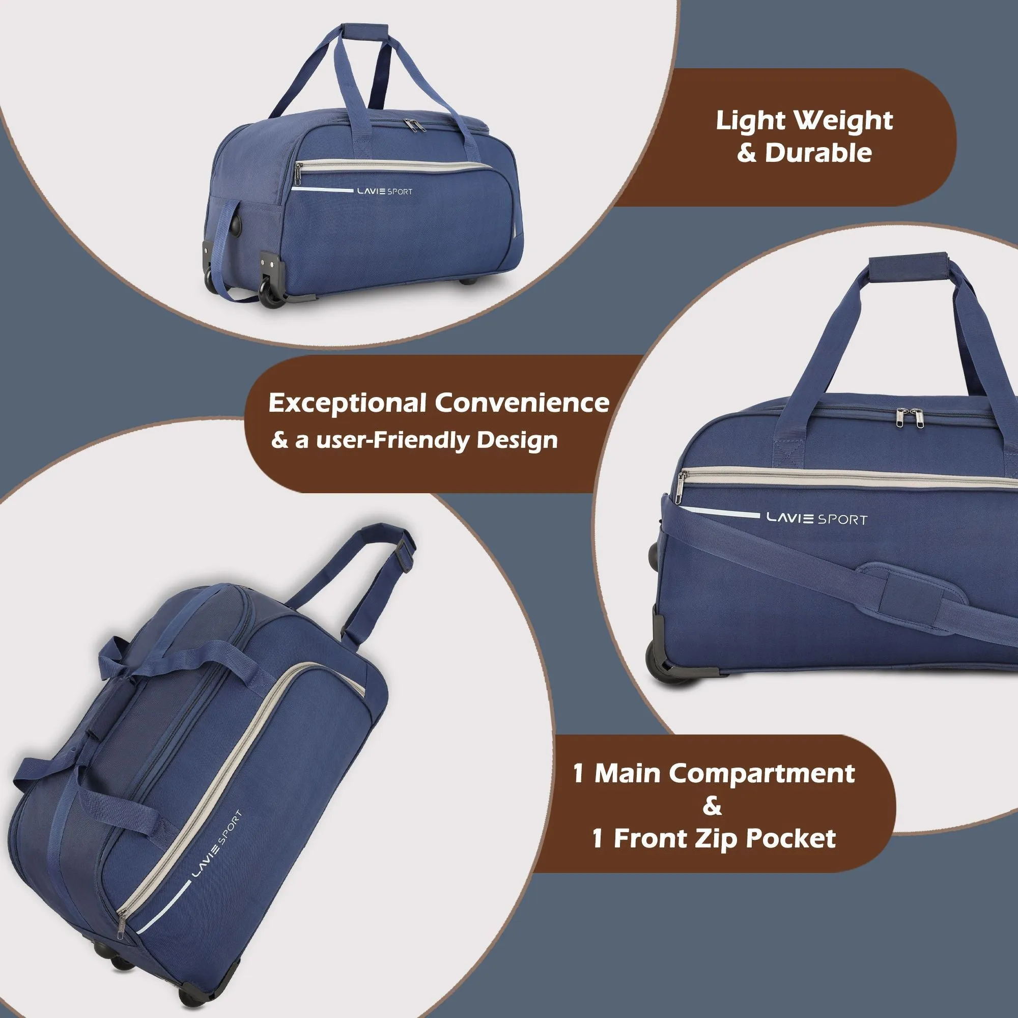 Lavie Sport Galactic M Cabin Size 53 cms Wheel Duffle Bag | 2 Wheel Duffle Bag Navy