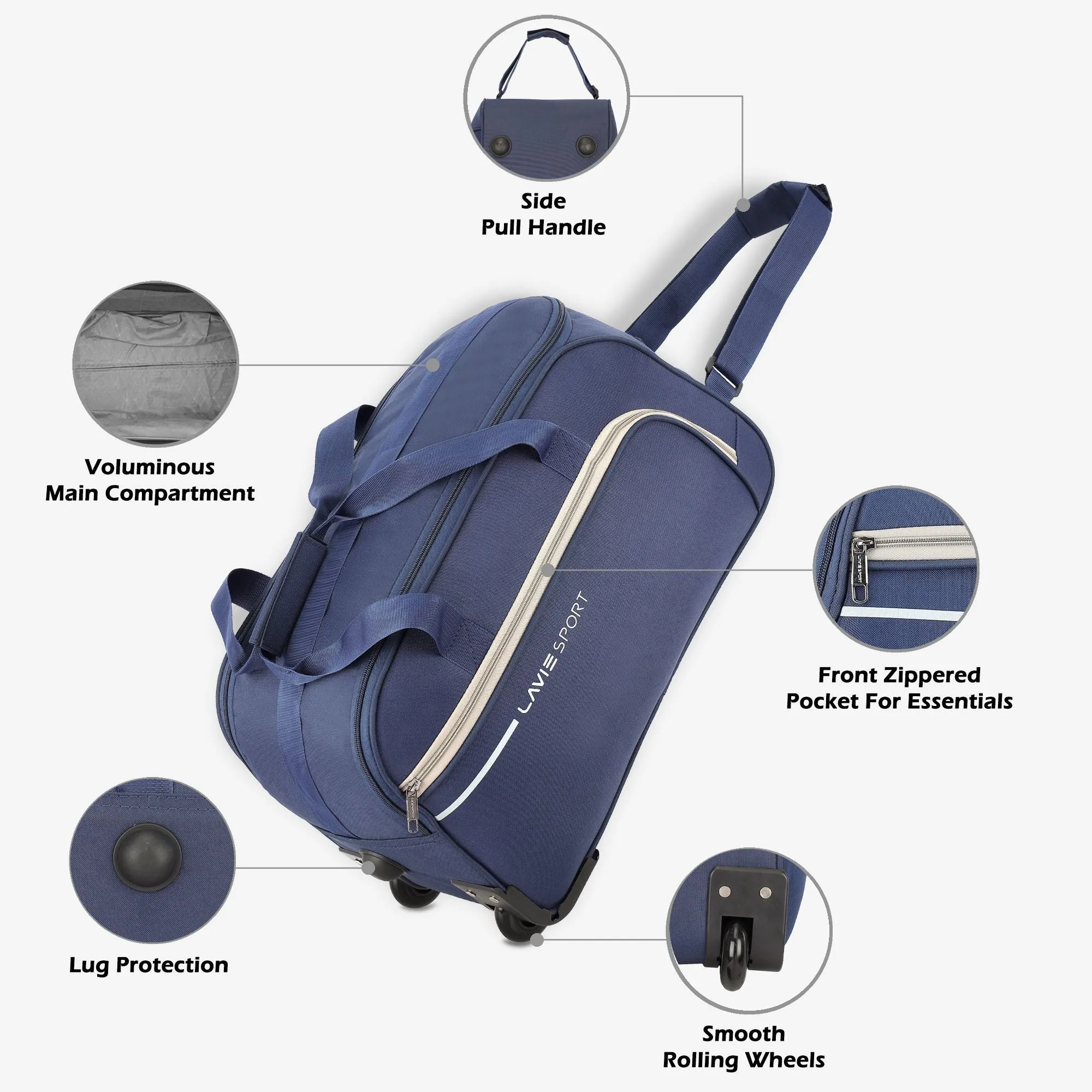 Lavie Sport Galactic M Cabin Size 53 cms Wheel Duffle Bag | 2 Wheel Duffle Bag Navy