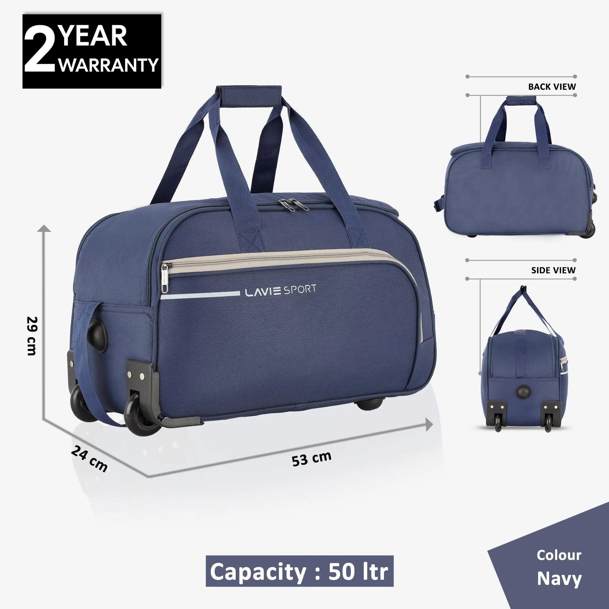 Lavie Sport Galactic M Cabin Size 53 cms Wheel Duffle Bag | 2 Wheel Duffle Bag Navy