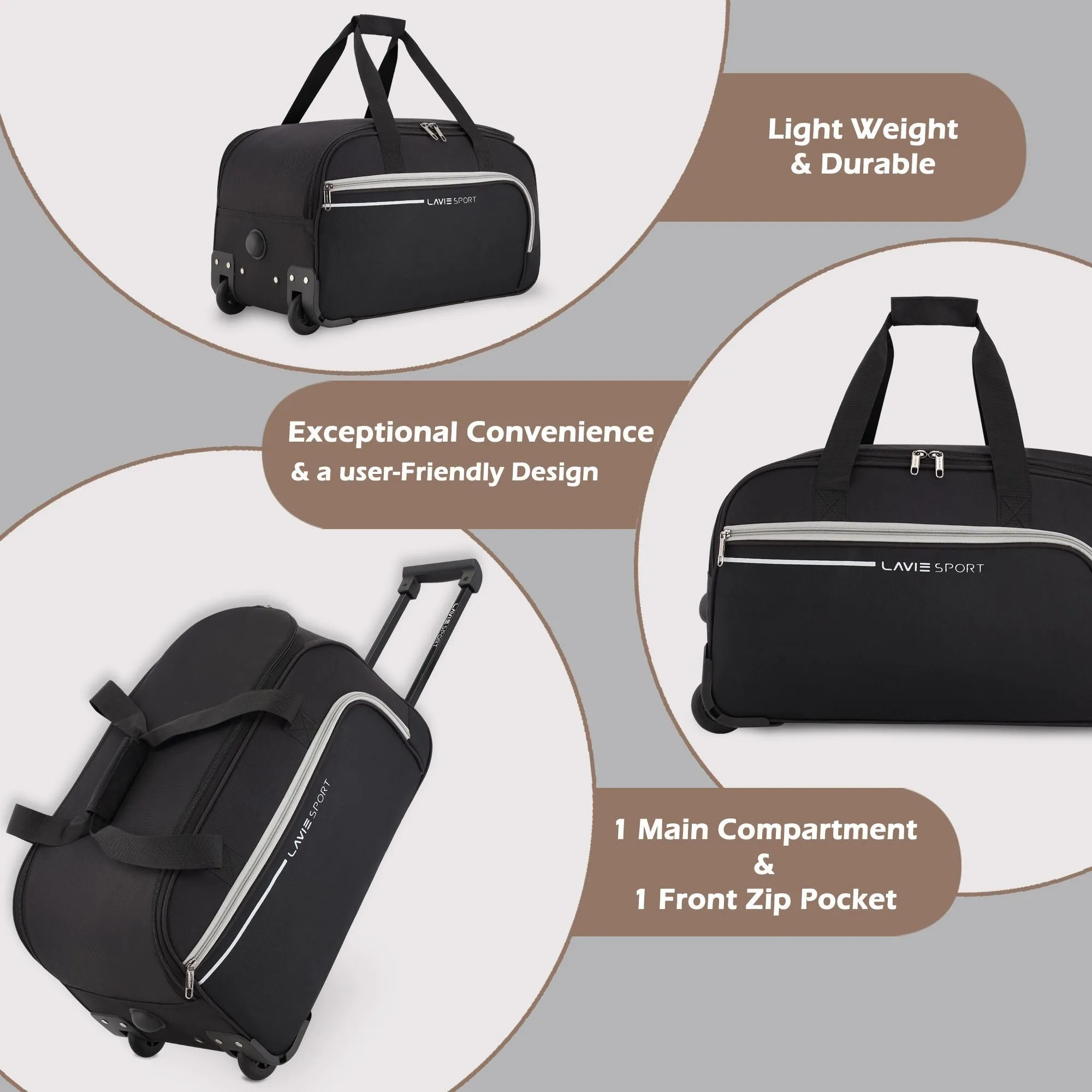 Lavie Sport Large Size 62 Cms Galactic Wheel Duffle Bag | Black