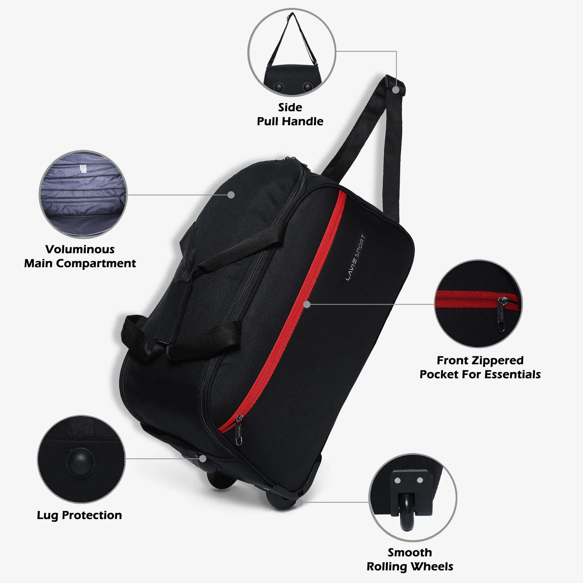 Lavie Sport Lino M Cabin Size 53 Cms Wheel Duffle Bag | 2 Wheel Duffle Bag Black