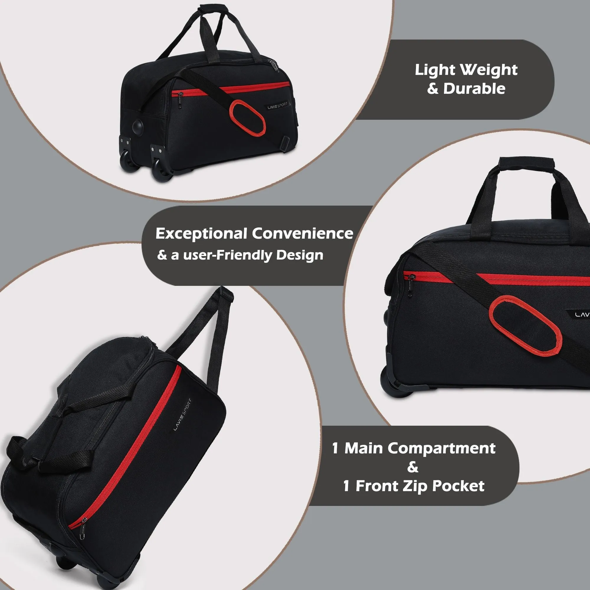 Lavie Sport Lino M Cabin Size 53 Cms Wheel Duffle Bag | 2 Wheel Duffle Bag Black