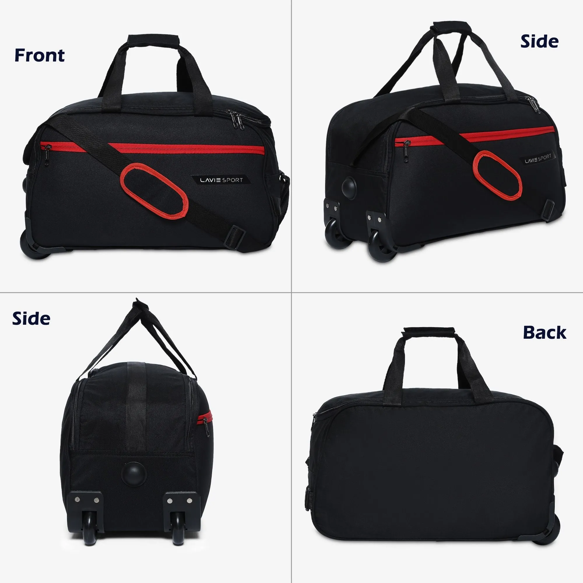 Lavie Sport Lino M Cabin Size 53 Cms Wheel Duffle Bag | 2 Wheel Duffle Bag Black