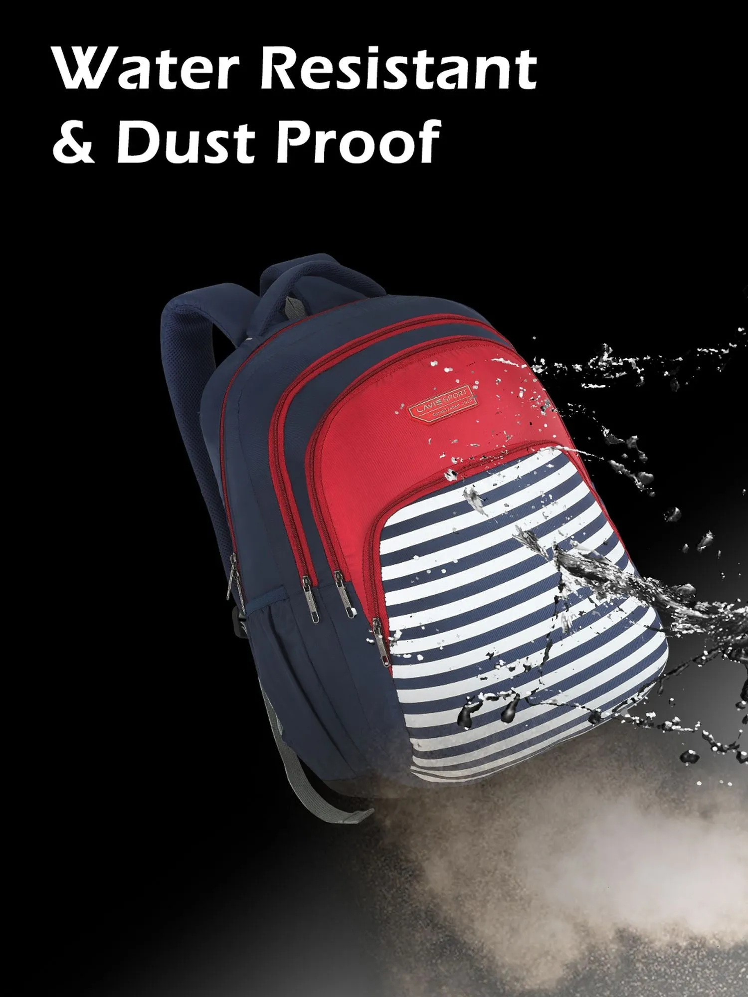 Lavie Sport Nautical 39L Printed School Unisex Backpack with Rain cover for Boys/Girls Navy