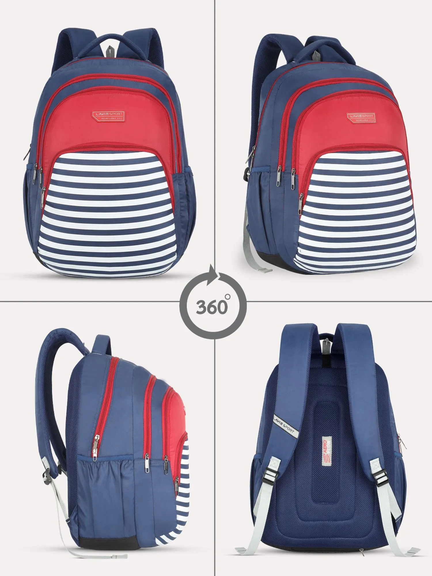 Lavie Sport Nautical 39L Printed School Unisex Backpack with Rain cover for Boys/Girls Navy