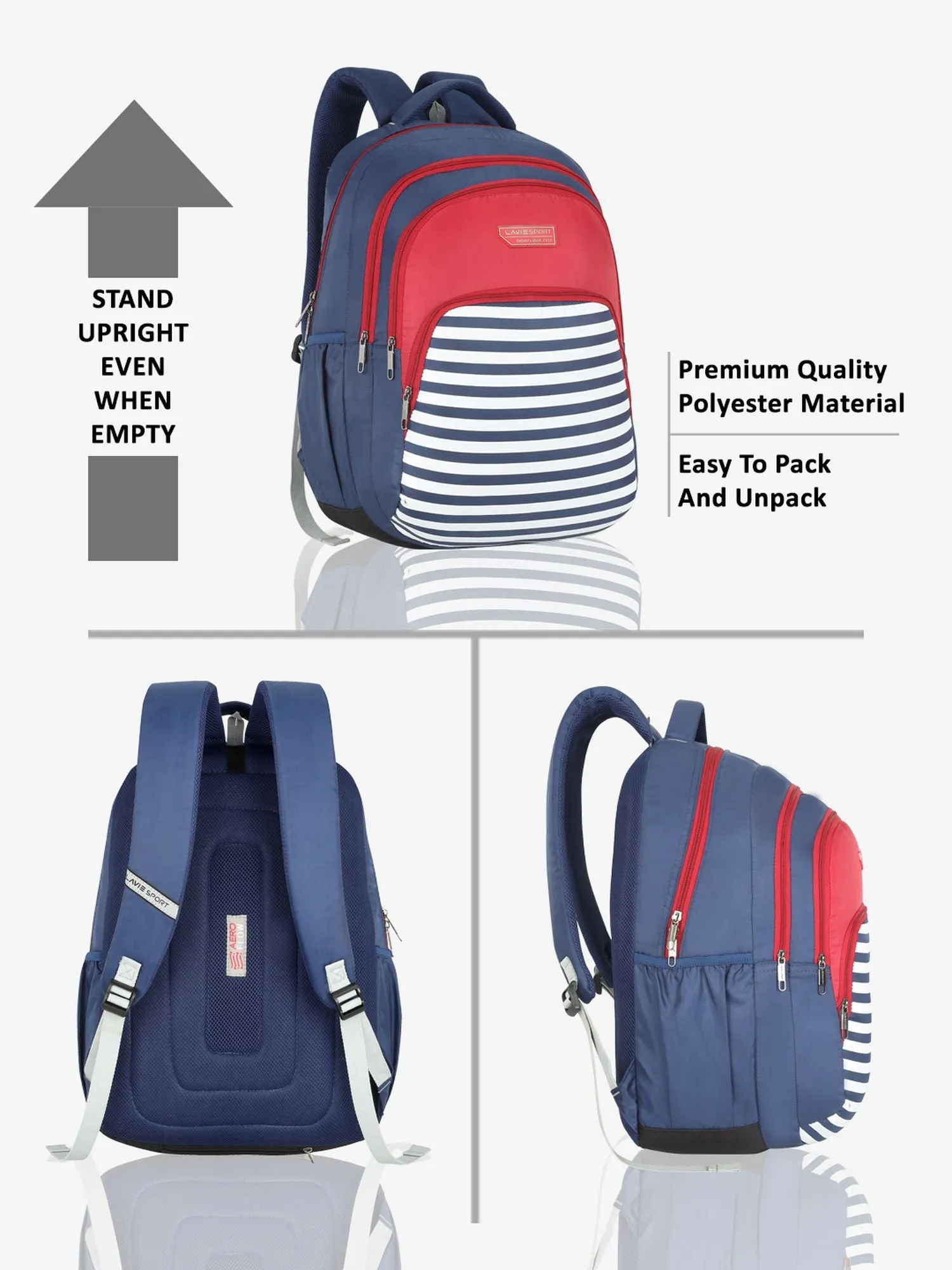 Lavie Sport Nautical 39L Printed School Unisex Backpack with Rain cover for Boys/Girls Navy