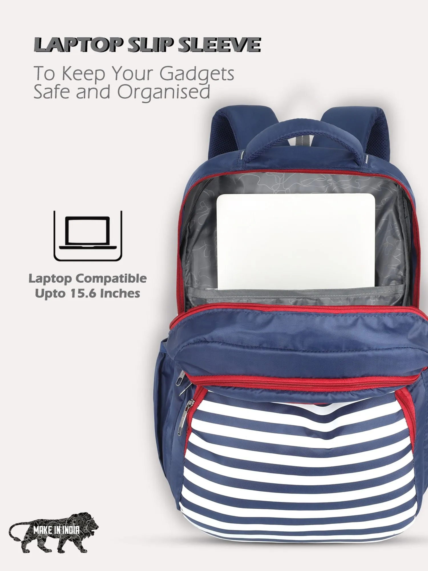 Lavie Sport Nautical 39L Printed School Unisex Backpack with Rain cover for Boys/Girls Navy