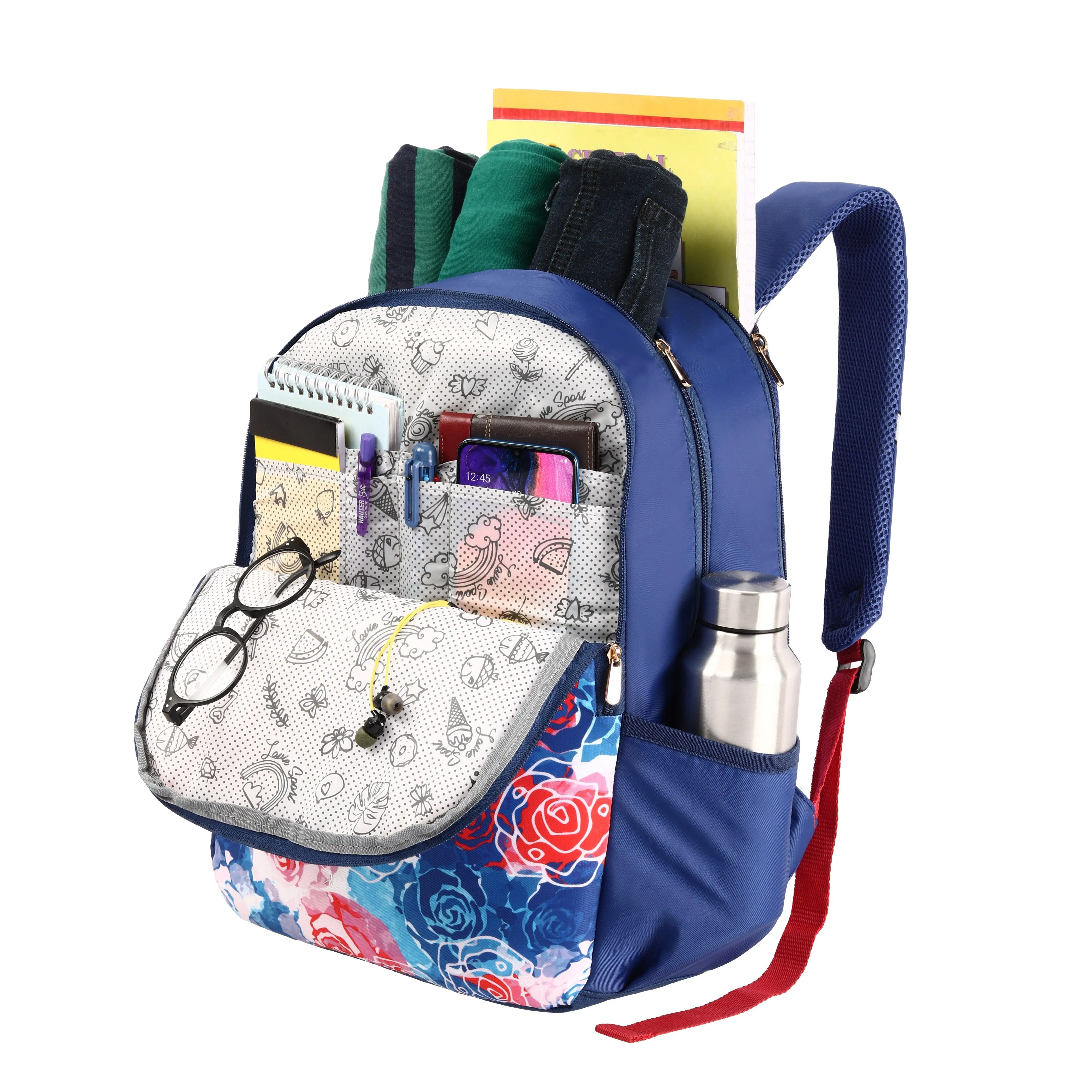Lavie Sport Rose - 17.5" 26 Litres Casual Backpack | School College Bag For Boys & Girls Navy