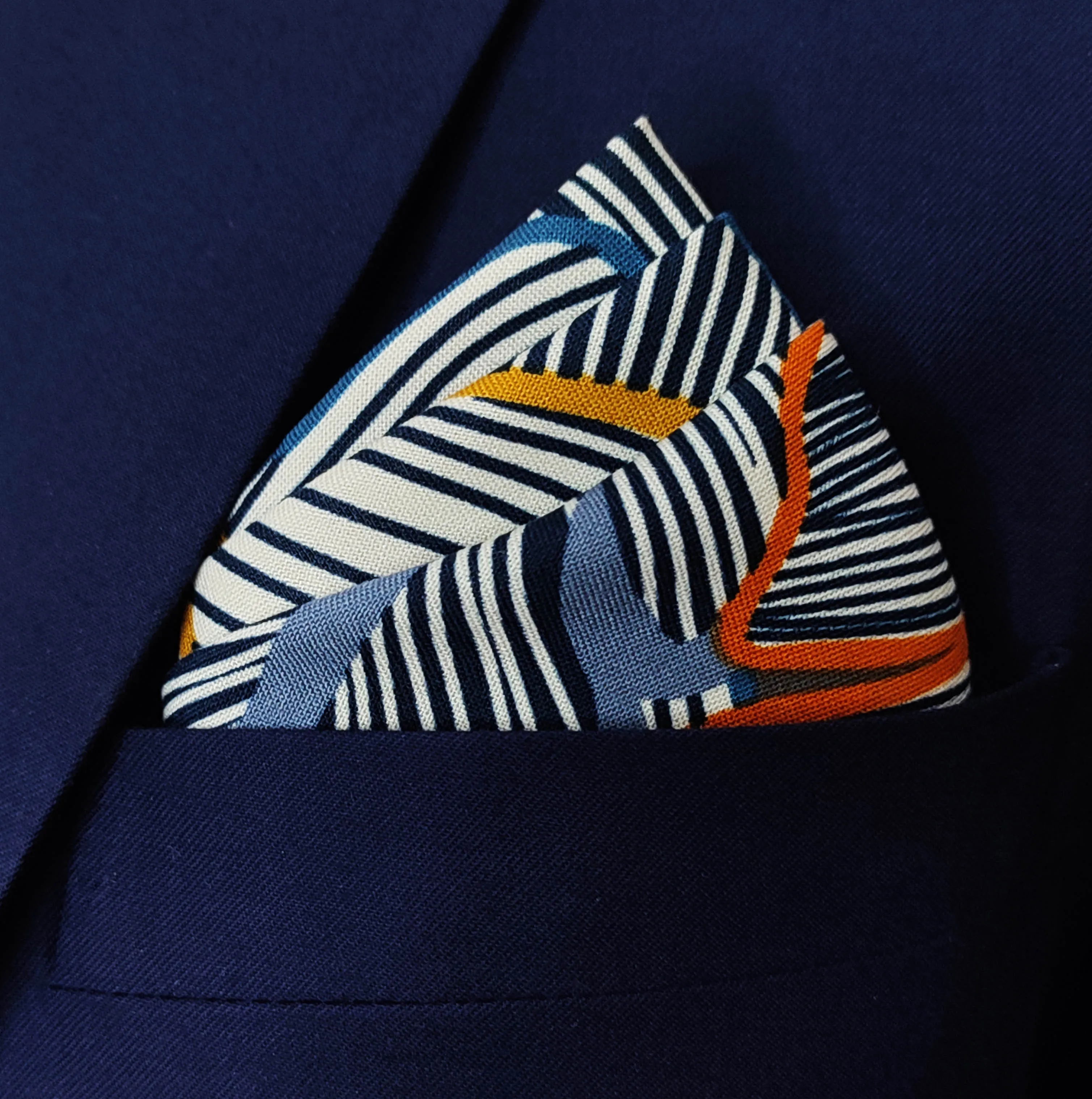 Leafy Blue Linen Pocket Squares