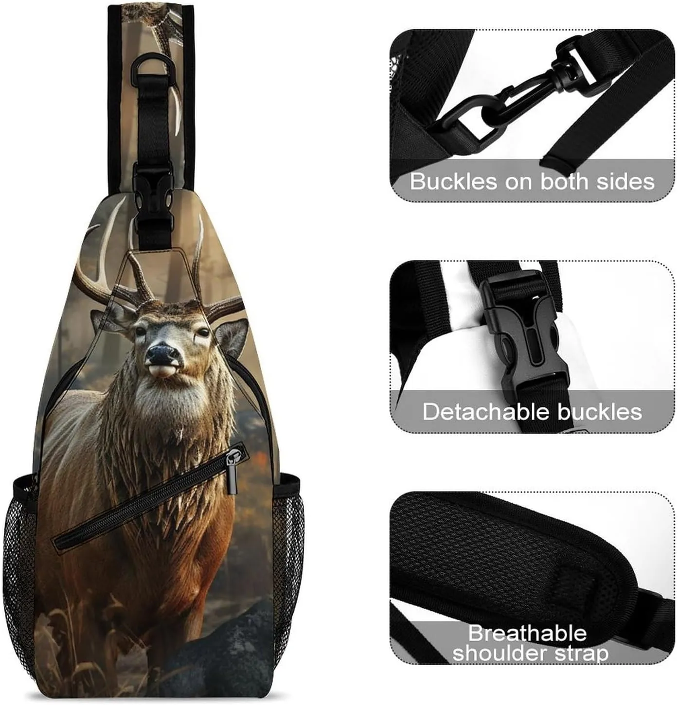 Lightweight Chest Bag Crossbody Bag Deer Hunting Season Sling Backpack for Women Men Sports Travel