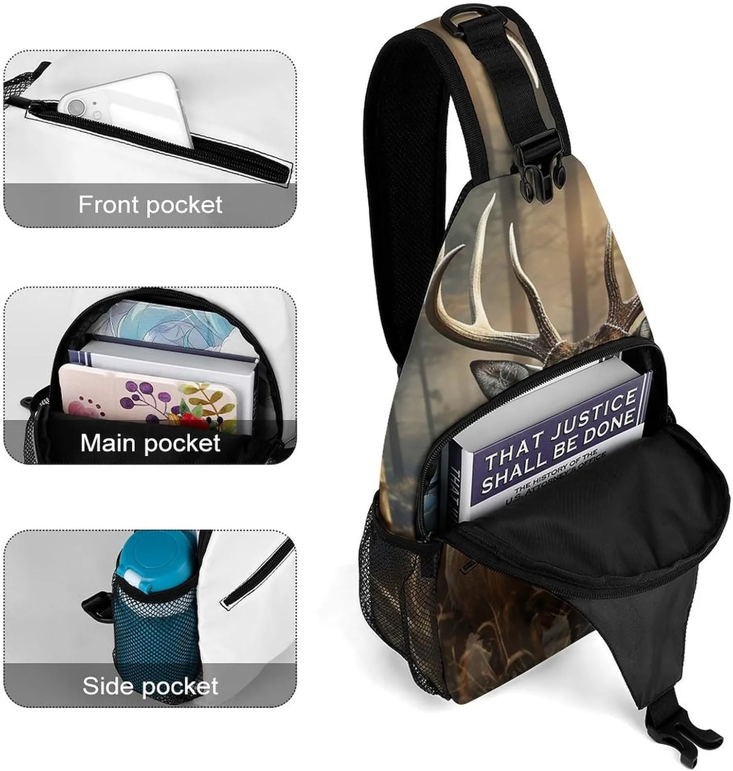 Lightweight Chest Bag Crossbody Bag Deer Hunting Season Sling Backpack for Women Men Sports Travel
