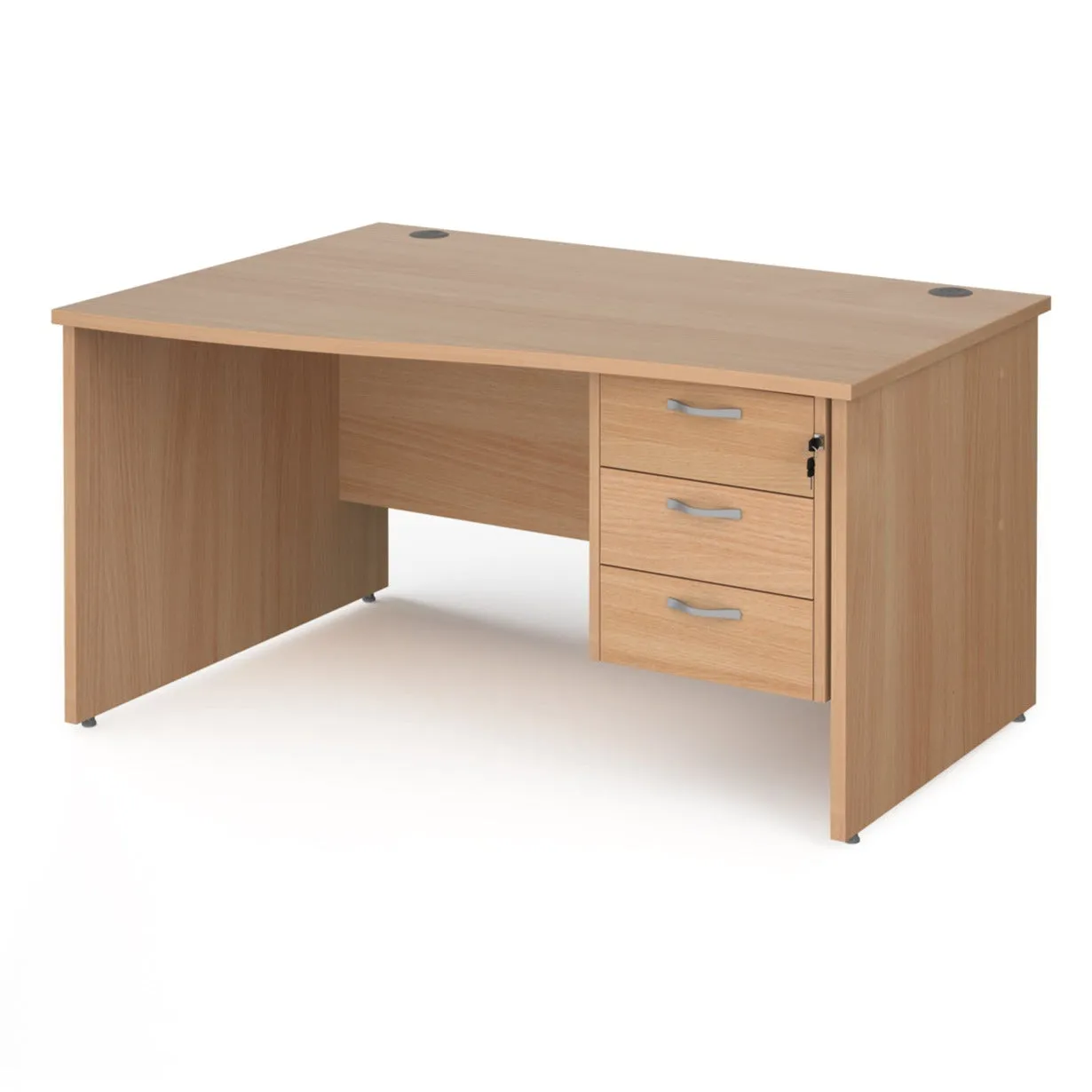 Maestro 25 left hand wave desk with 3 drawer pedestal and panel end leg