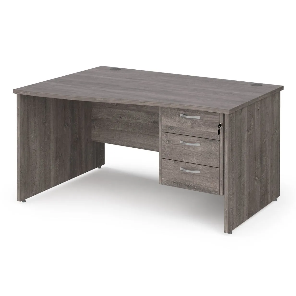 Maestro 25 left hand wave desk with 3 drawer pedestal and panel end leg
