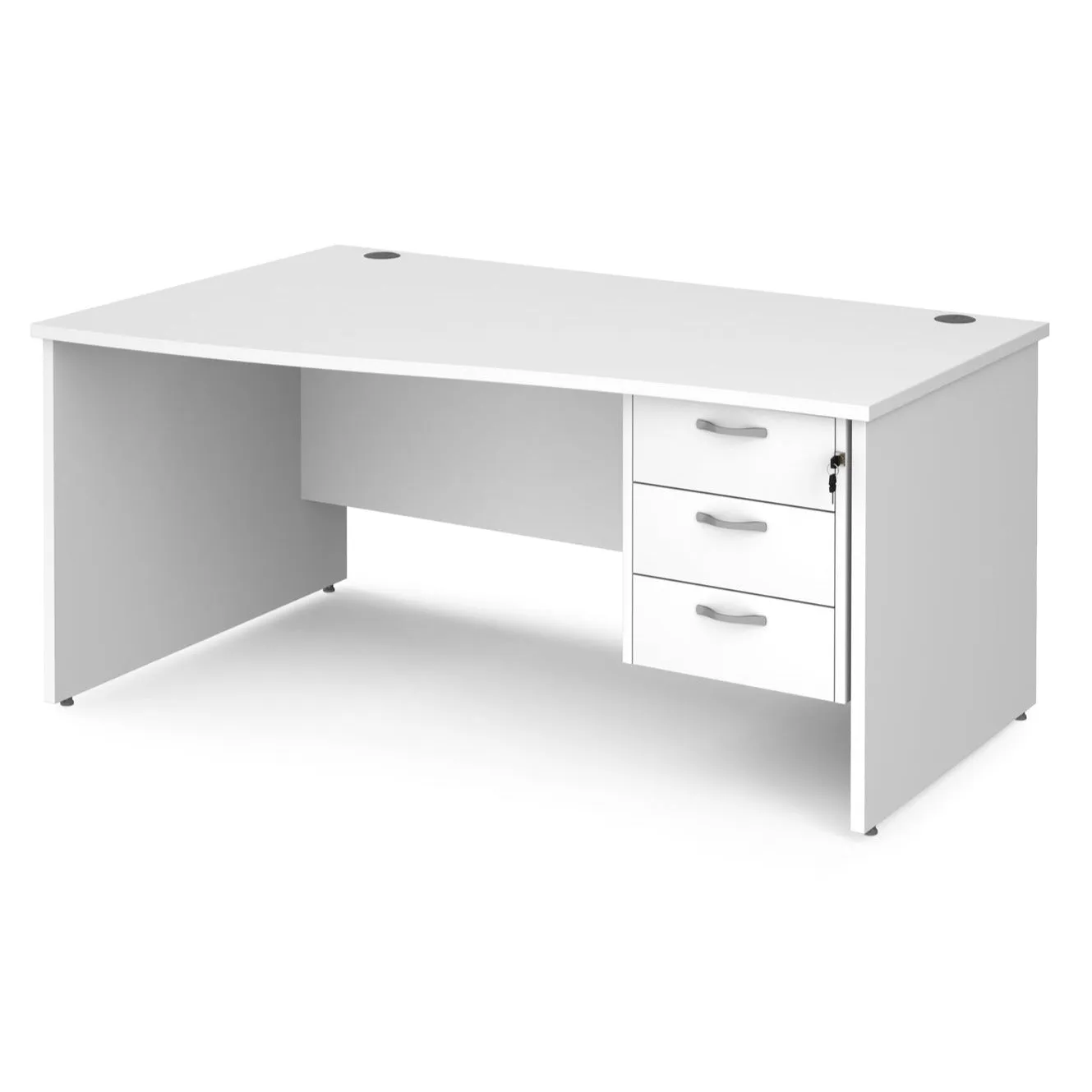 Maestro 25 left hand wave desk with 3 drawer pedestal and panel end leg