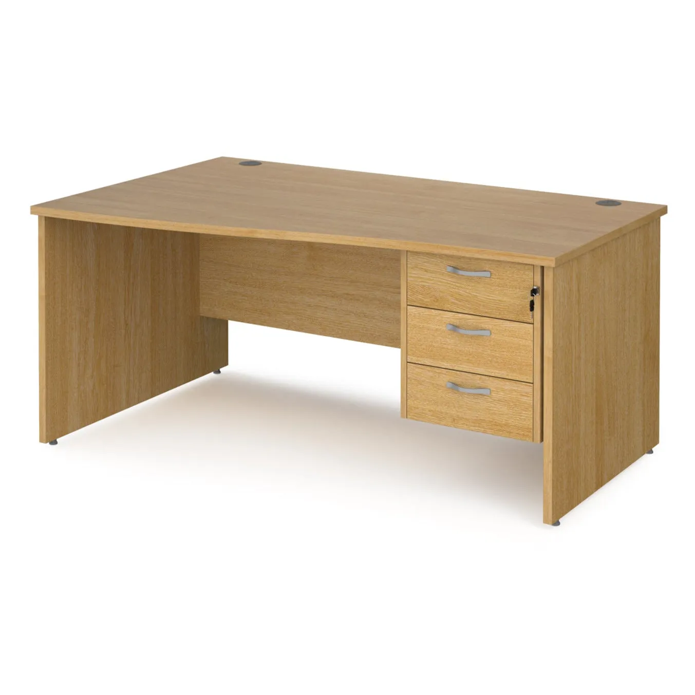 Maestro 25 left hand wave desk with 3 drawer pedestal and panel end leg