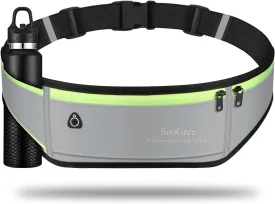 Men Women Running Belt Fanny Pack,Reflective Workout Sport Waist Pack Bag,Running Phone Holder Belt with Water Bottle Holder, Ideal for Running,Walking,Cycling,Gym Workouts (GSP1189-Gray)