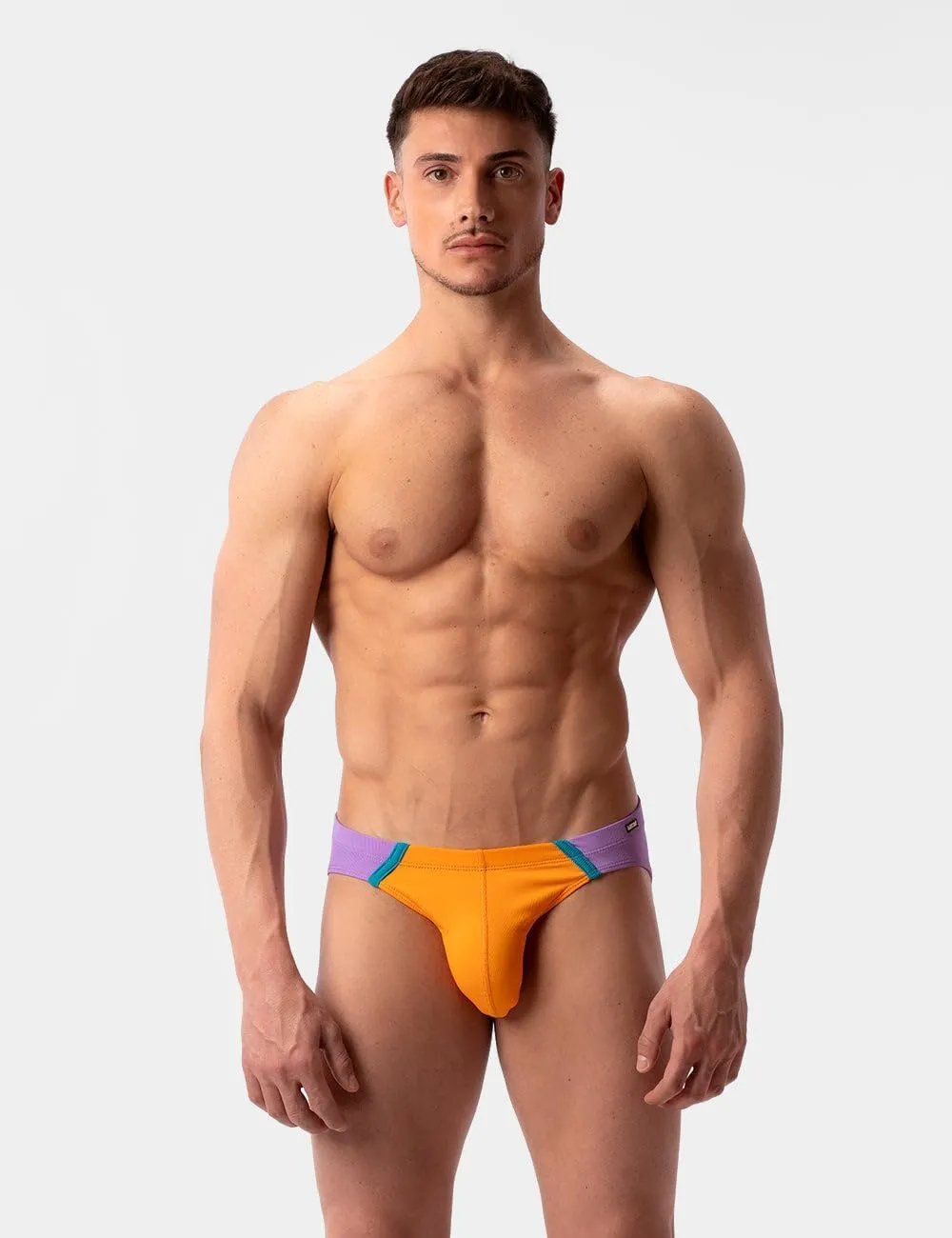 Mens Bottom_only Swimwear - Avas Swim Brief Orange-Lila-Blue