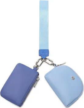 Mini Zip Around Wristlet Wallet for Women Detachable Dual Pouch Wristlet Portable Coin Pocket Keychain Small Purse (Blue)