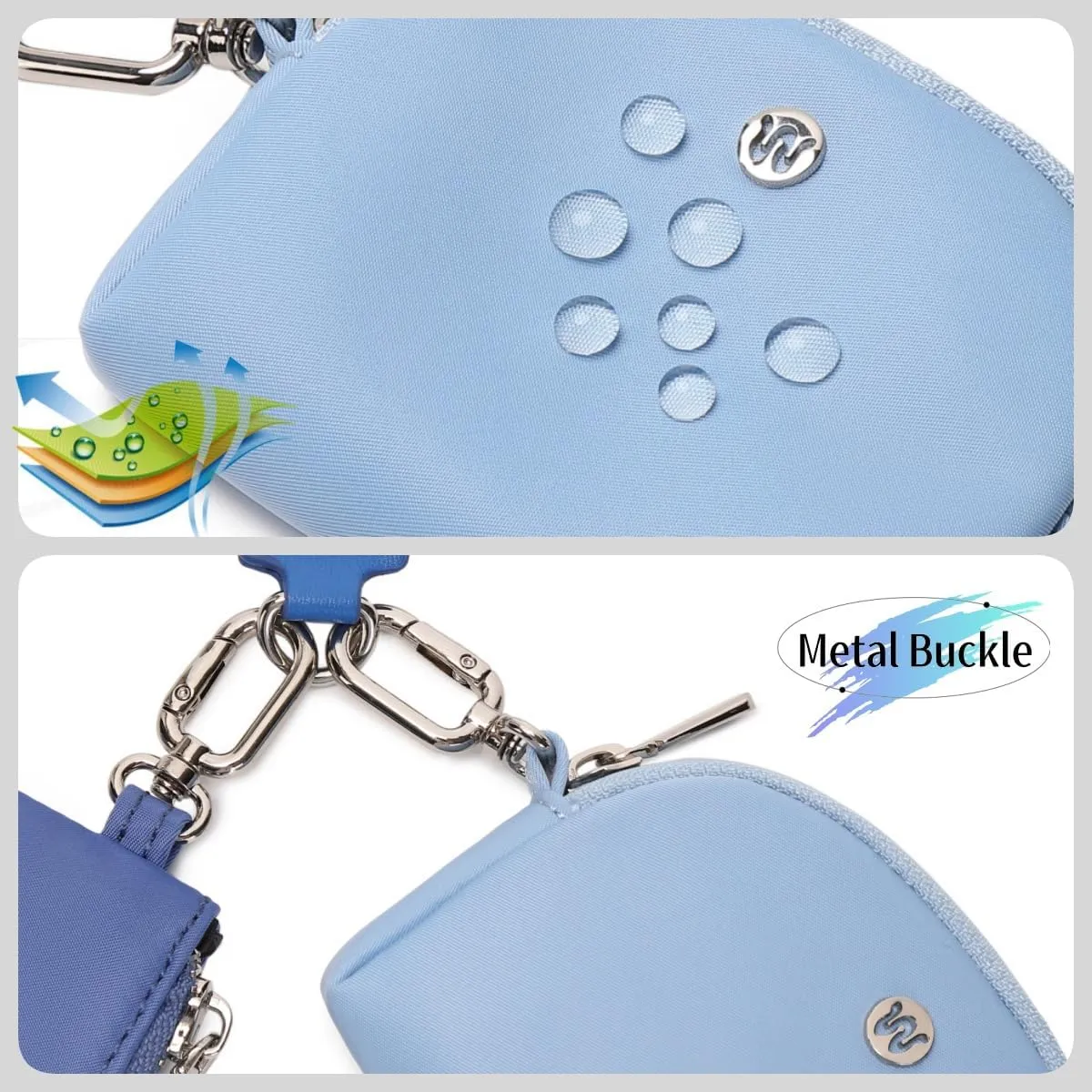 Mini Zip Around Wristlet Wallet for Women Detachable Dual Pouch Wristlet Portable Coin Pocket Keychain Small Purse (Blue)