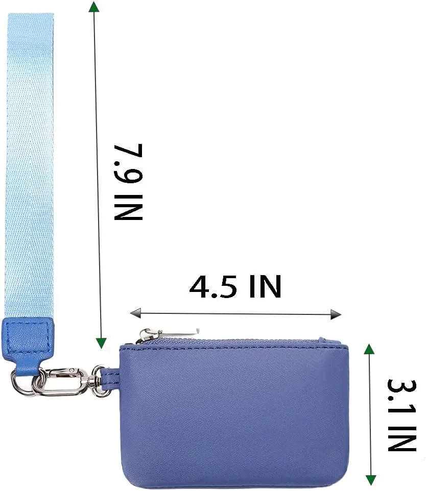 Mini Zip Around Wristlet Wallet for Women Detachable Dual Pouch Wristlet Portable Coin Pocket Keychain Small Purse (Blue)