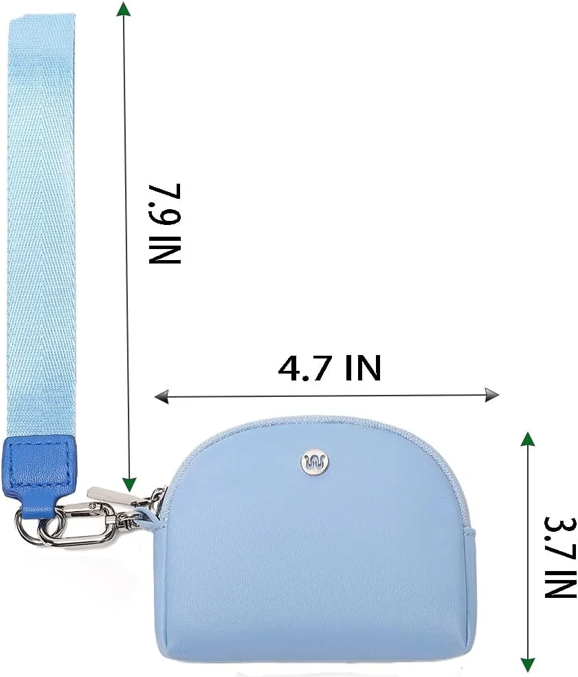 Mini Zip Around Wristlet Wallet for Women Detachable Dual Pouch Wristlet Portable Coin Pocket Keychain Small Purse (Blue)